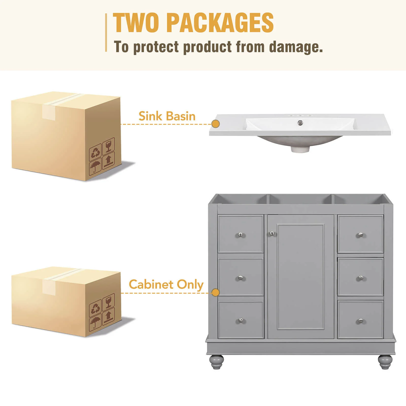 36" Gray Bathroom Vanity with Hair Dryer Storage - Image 7