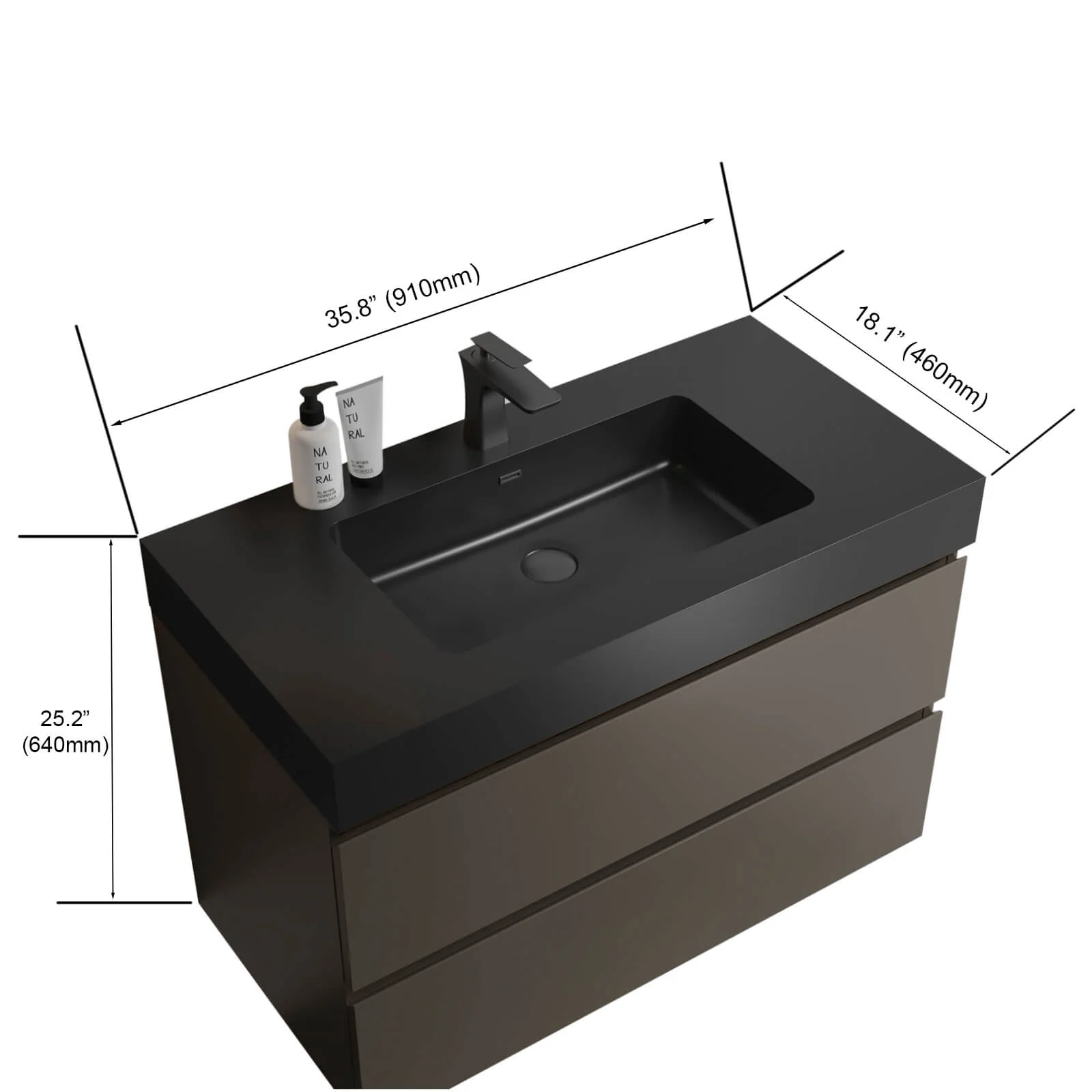 36" Gray Bathroom Vanity with Integrated Black Sink Basin - Image 7