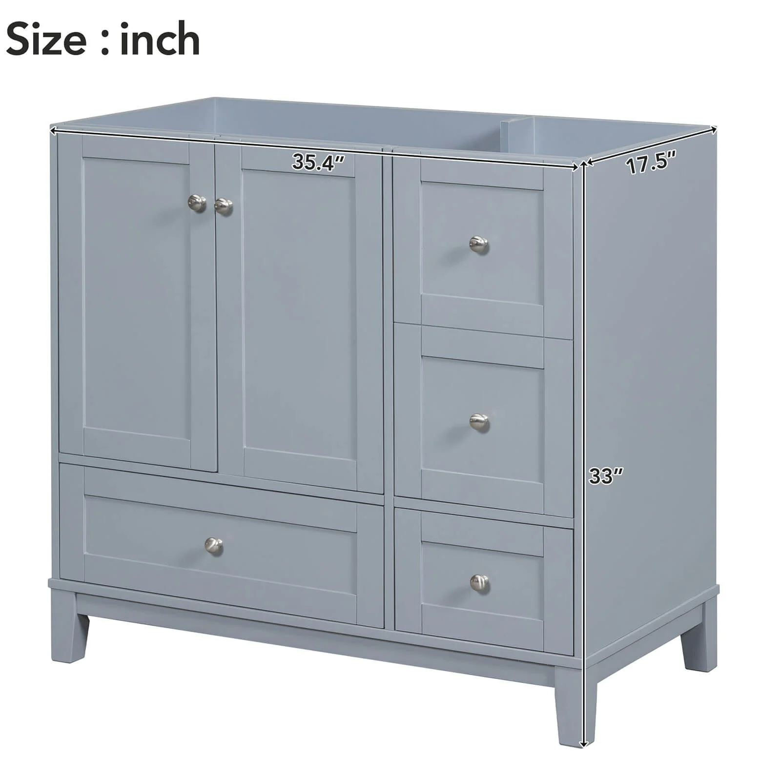 36'' Gray Bathroom Vanity with Integrated USB Charging (No Sink) - Image 11