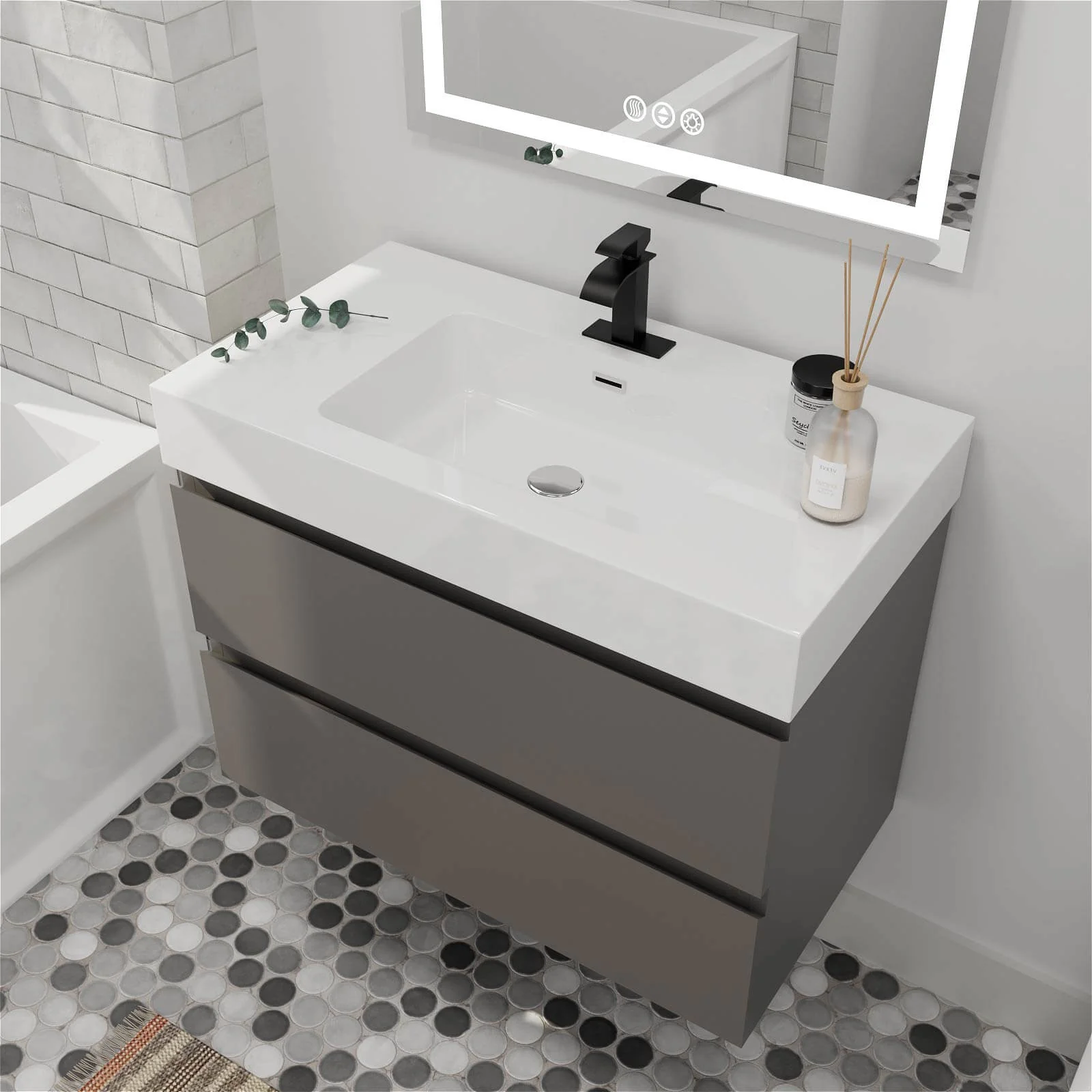 36" Gray Vanity with White Single Sink - Image 4