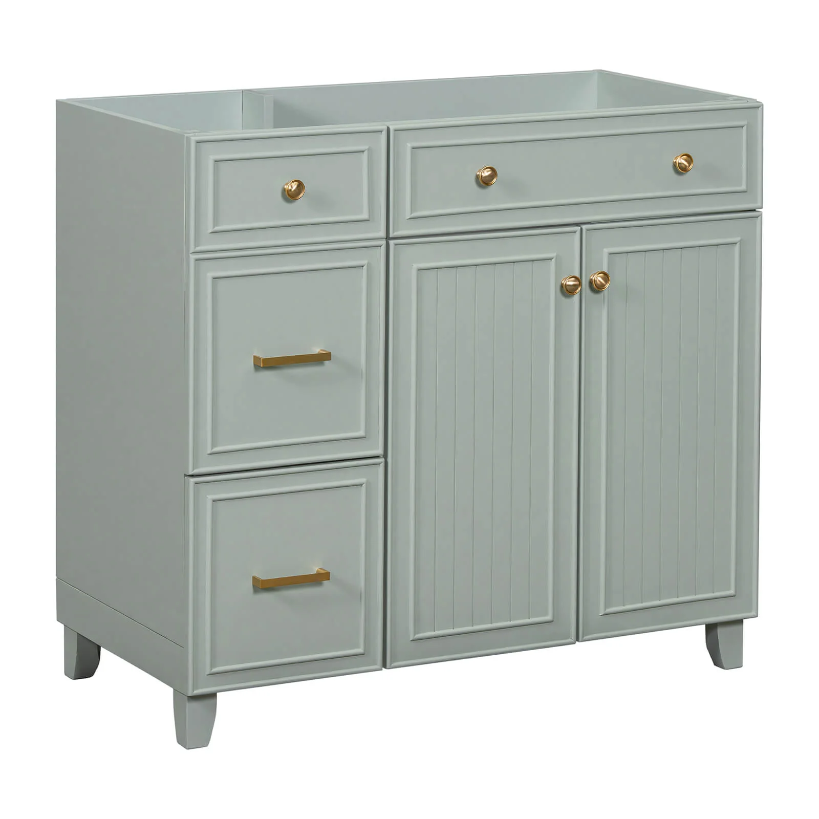 36" Light Gray-Green Bathroom Vanity with Adjustable Shelves (Cabinet Only) - Image 6
