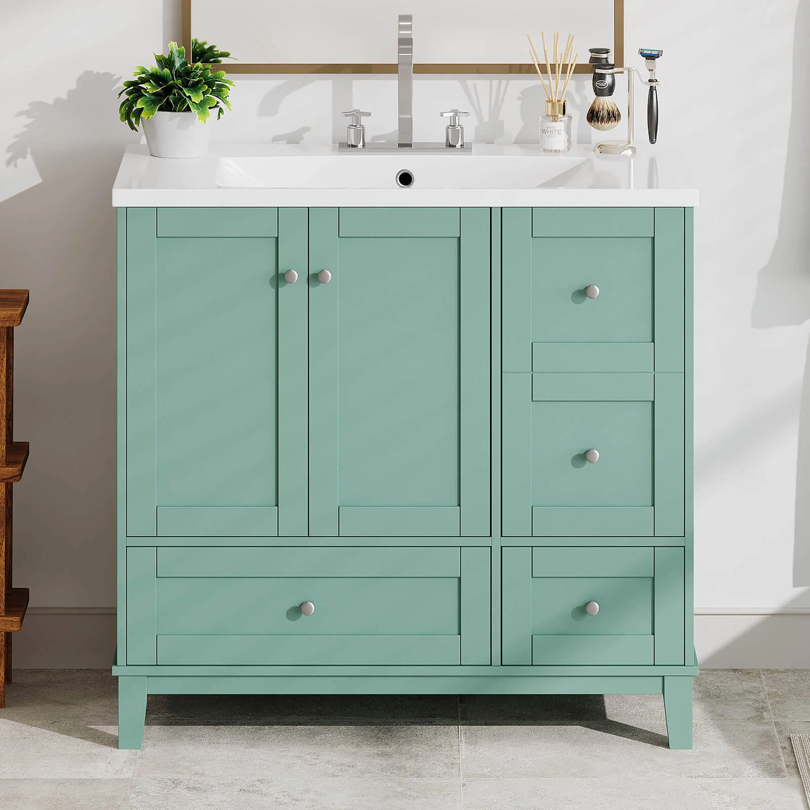 36'' Mint Green Bathroom Vanity with Integrated USB Charging
