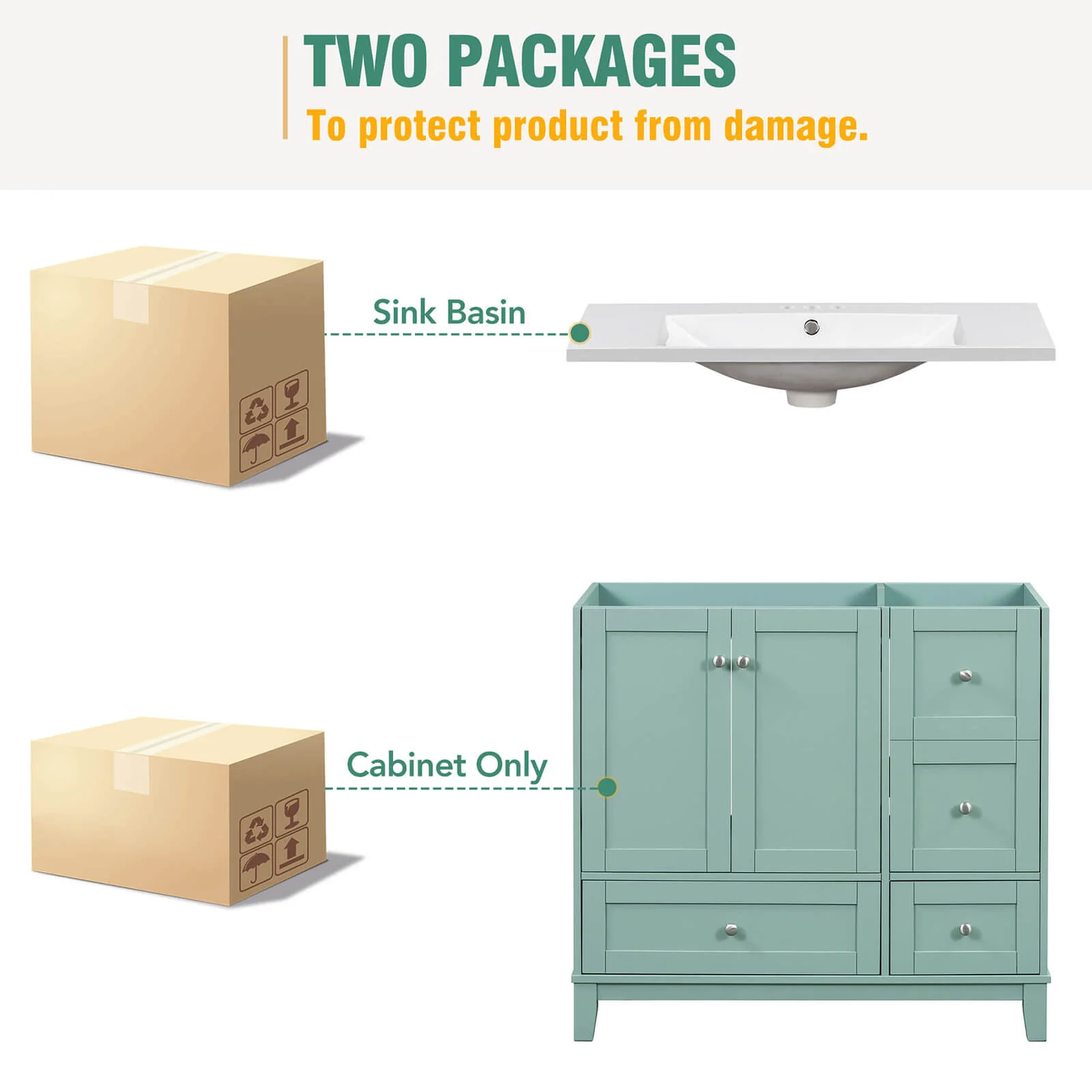 36'' Mint Green Bathroom Vanity with Integrated USB Charging - Image 20