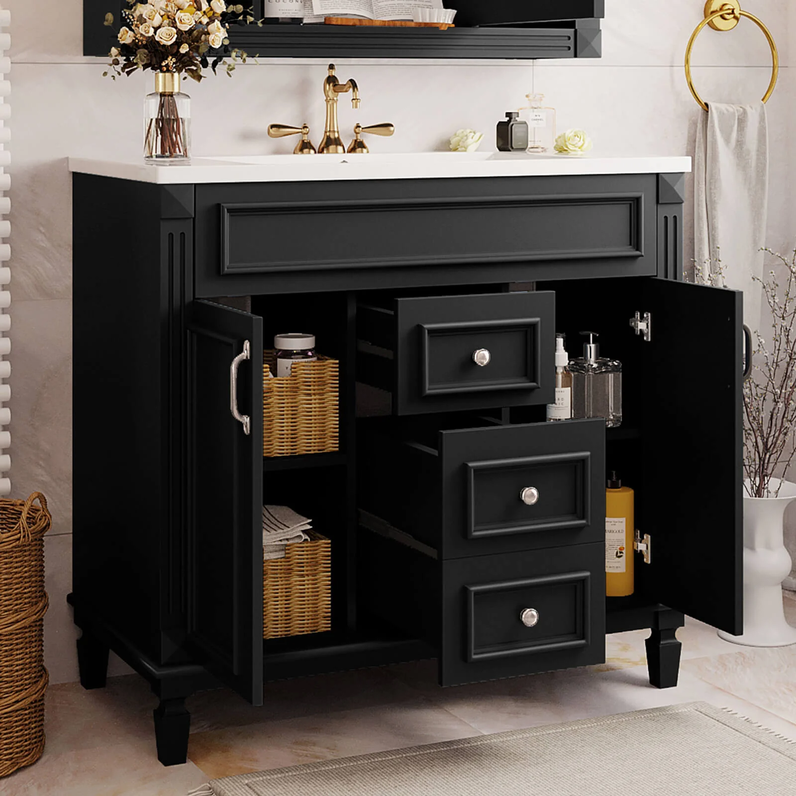 36" Modern Black Floor Standing Bathroom Vanity - Image 2