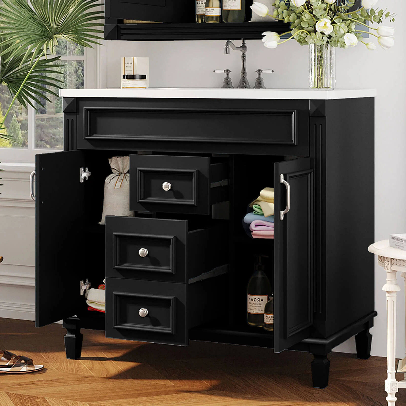 36" Modern Black Floor Standing Bathroom Vanity - Image 3