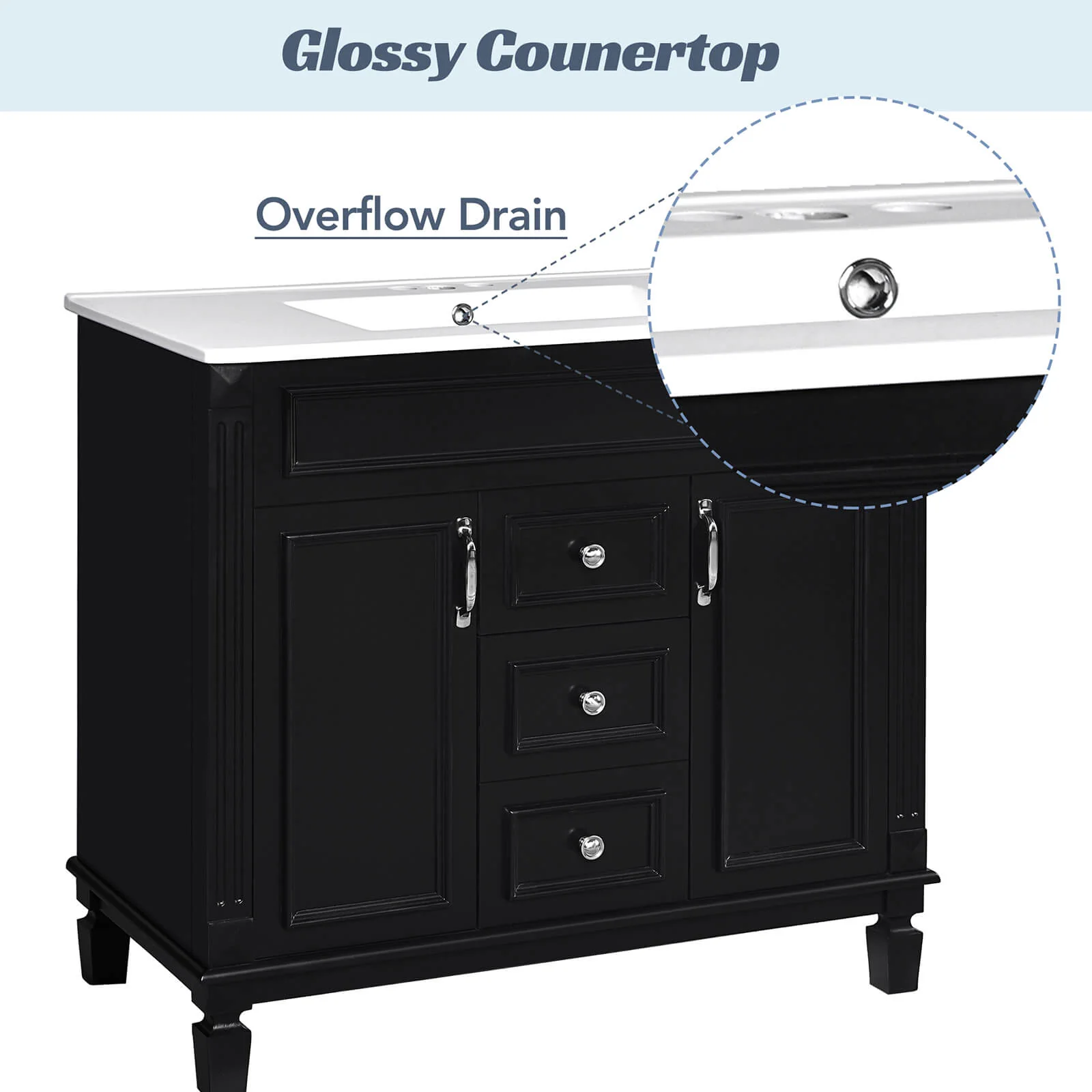 36" Modern Black Floor Standing Bathroom Vanity - Image 4