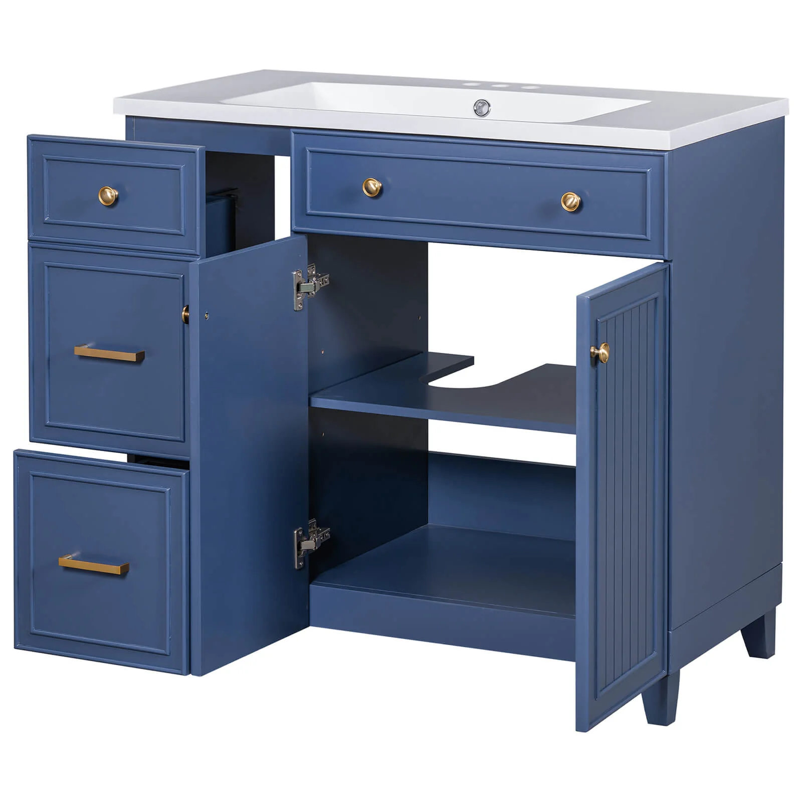 36" Navy Blue Bathroom Vanity with Adjustable Shelves - Image 17