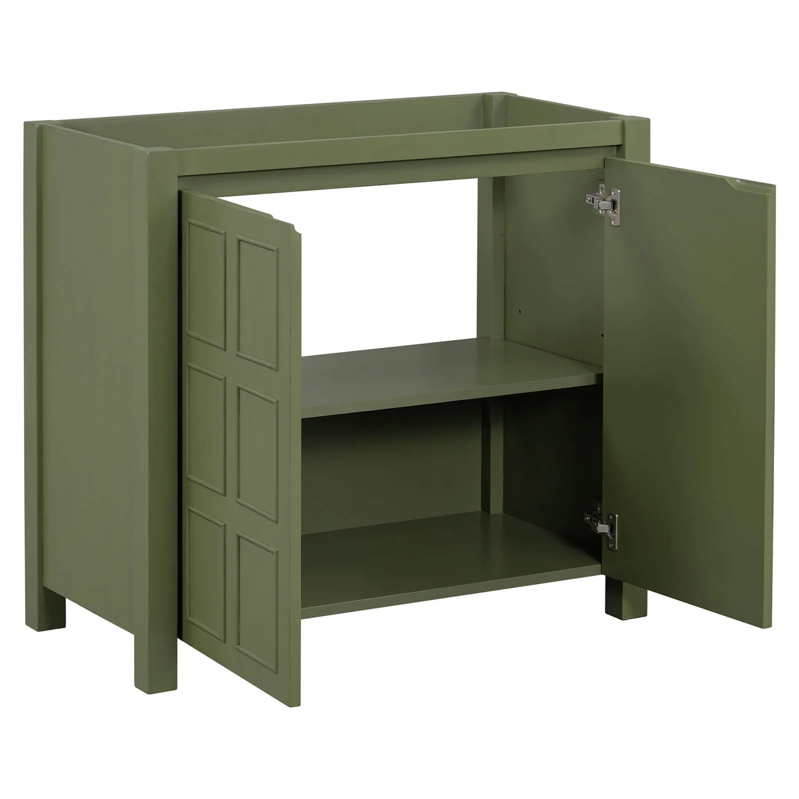 36" Olive Green Bathroom Vanity with Grid-Patterned Doors (No Sink) - Image 3