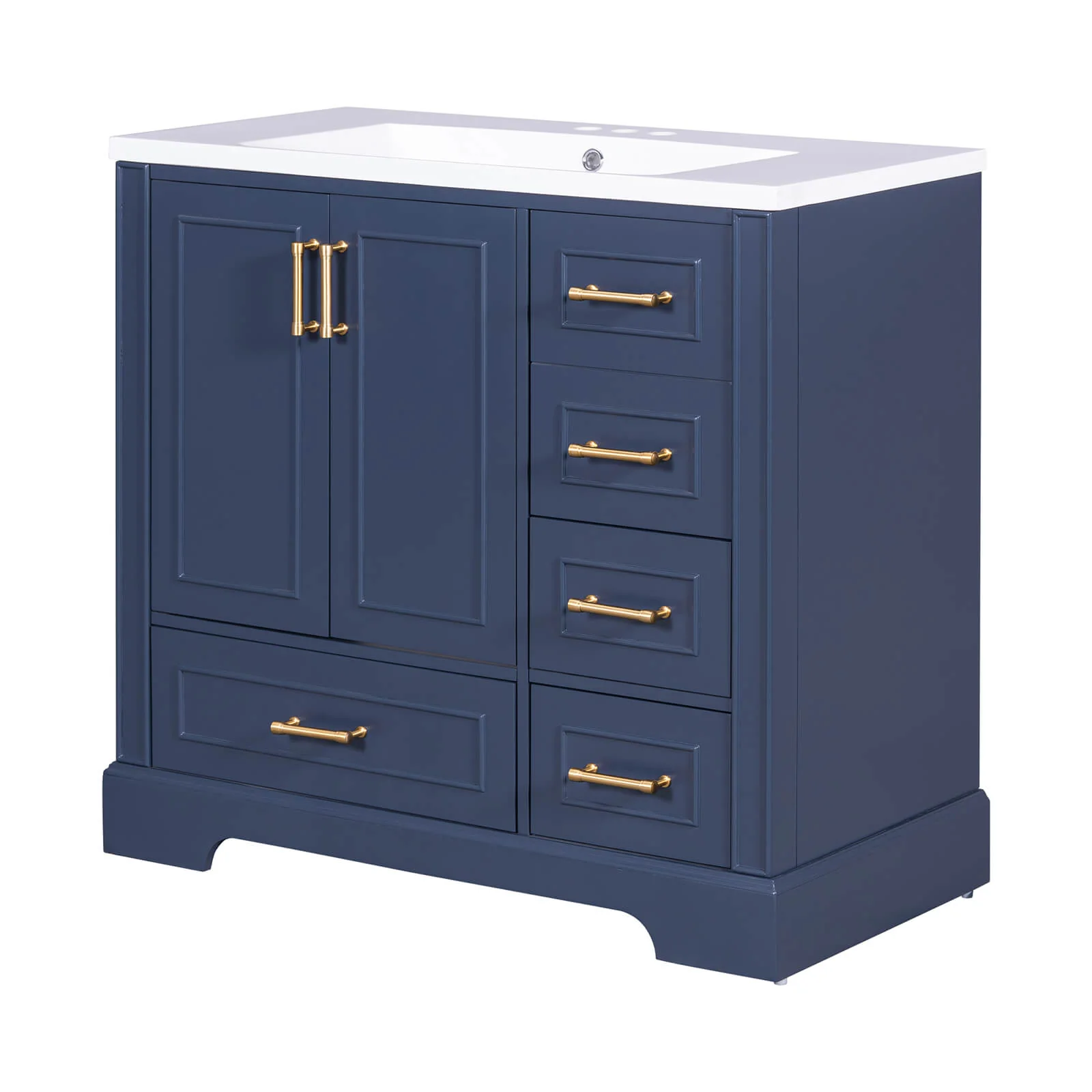 36" Traditional Blue Bathroom Vanity with Resin Sink - Image 12