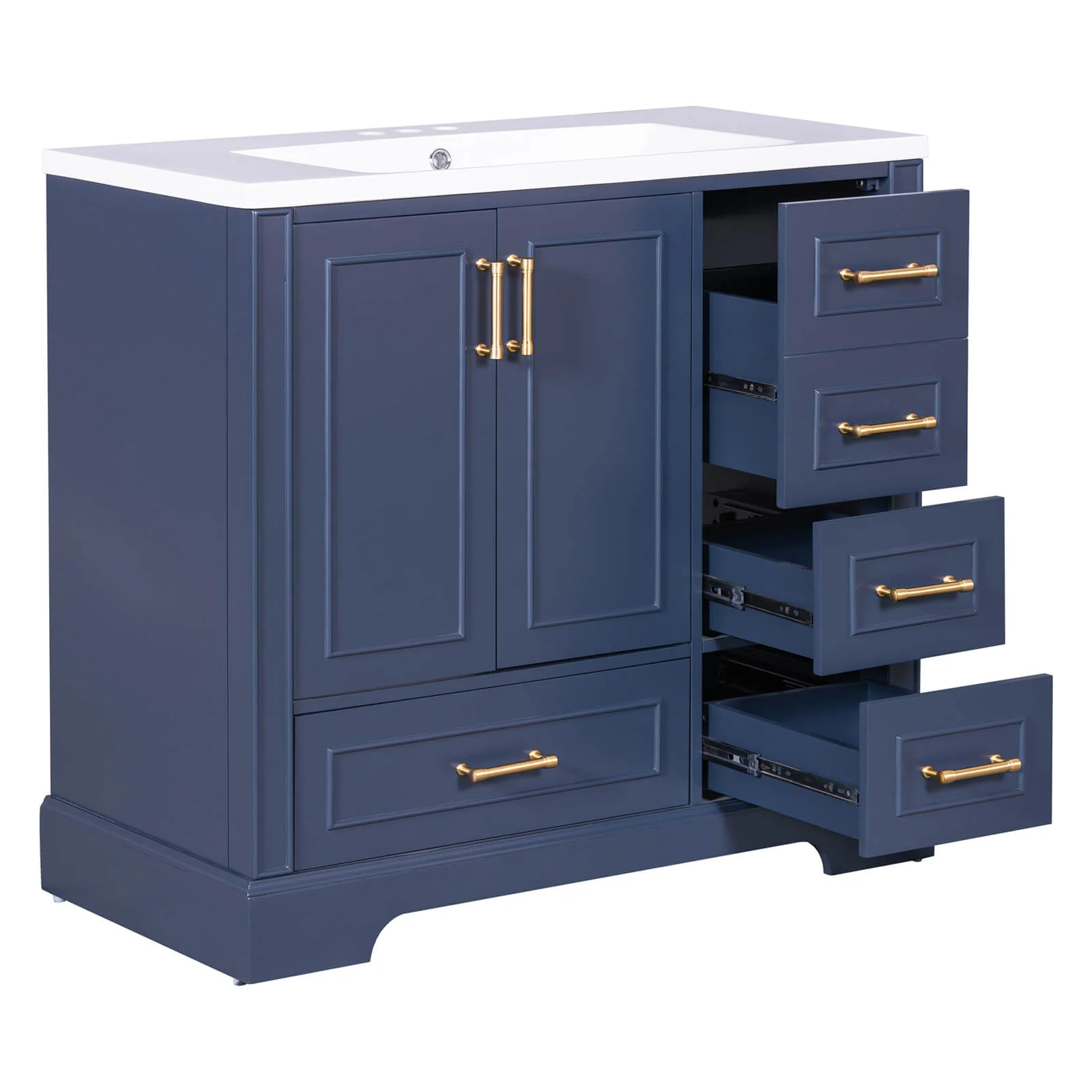 36" Traditional Blue Bathroom Vanity with Resin Sink - Image 17