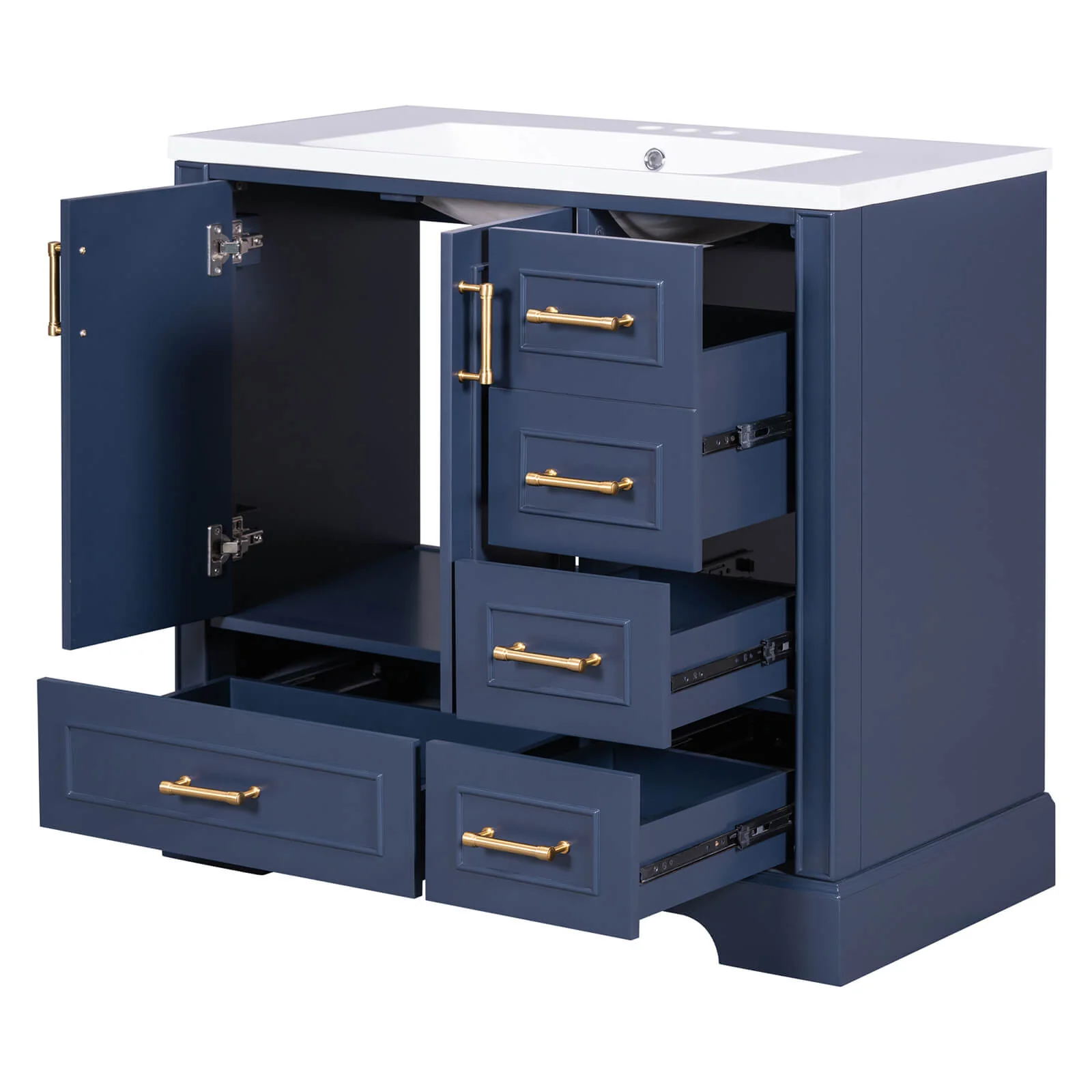 36" Traditional Blue Bathroom Vanity with Resin Sink - Image 18