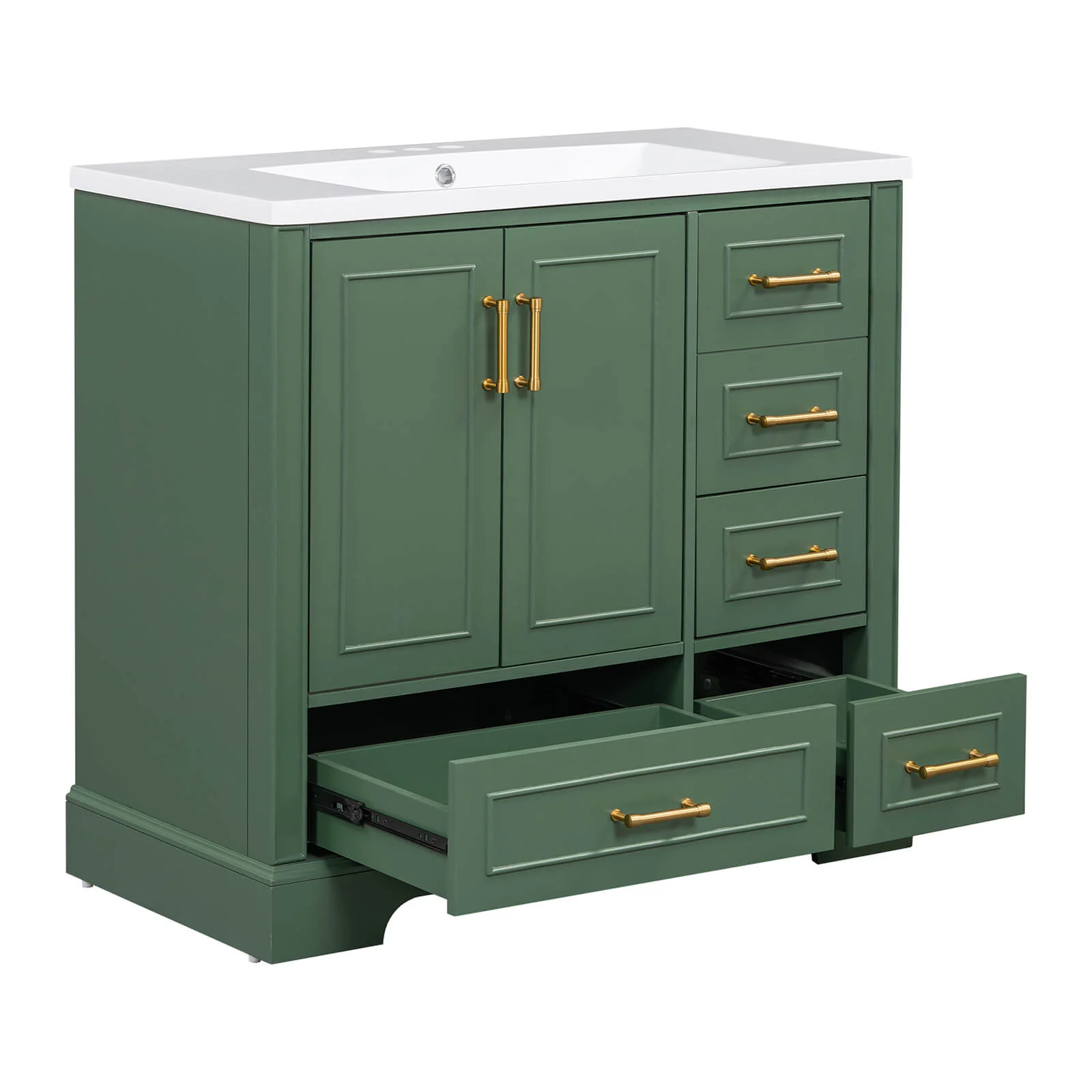 36" Traditional Green Bathroom Vanity with Resin Sink - Image 13