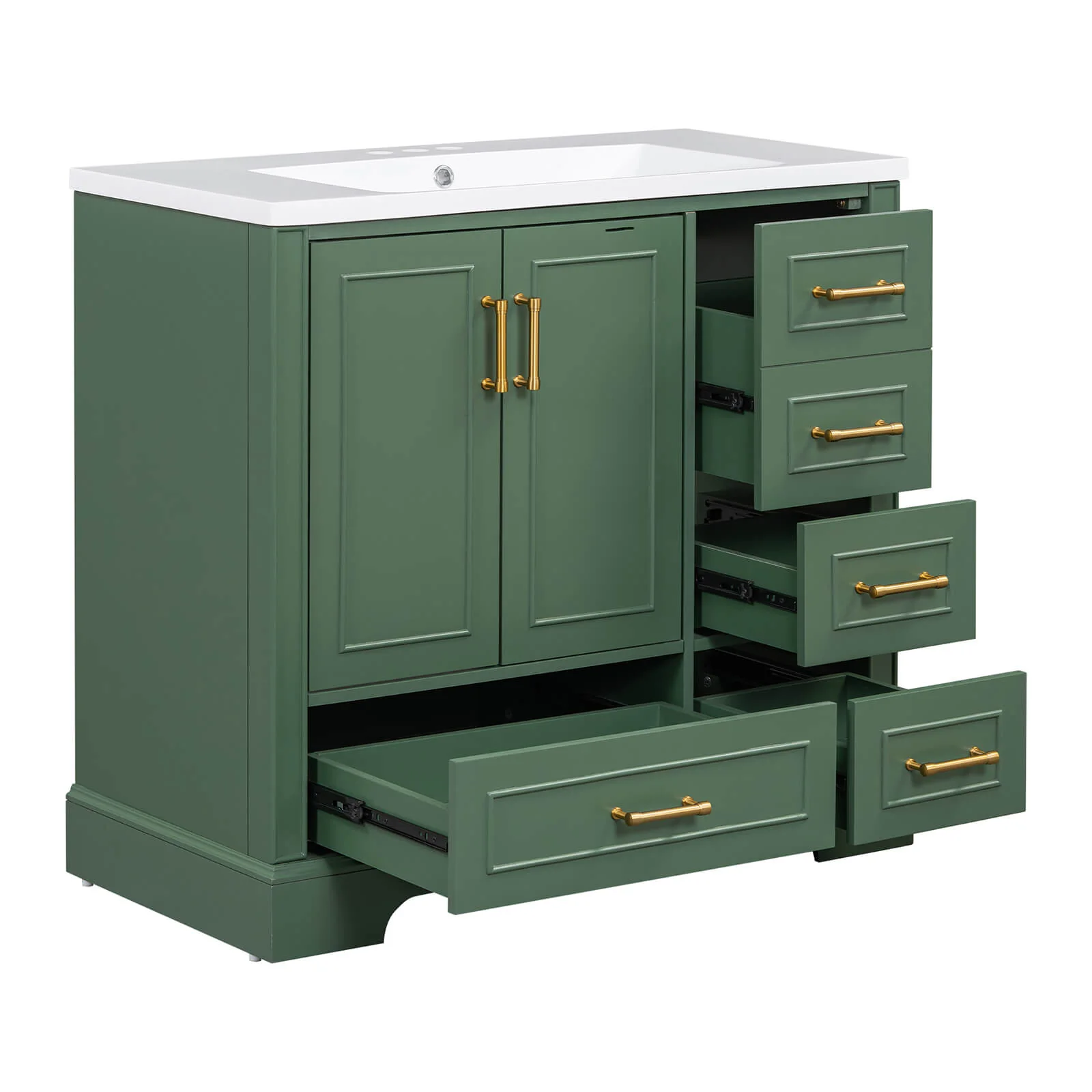 36" Traditional Green Bathroom Vanity with Resin Sink - Image 15