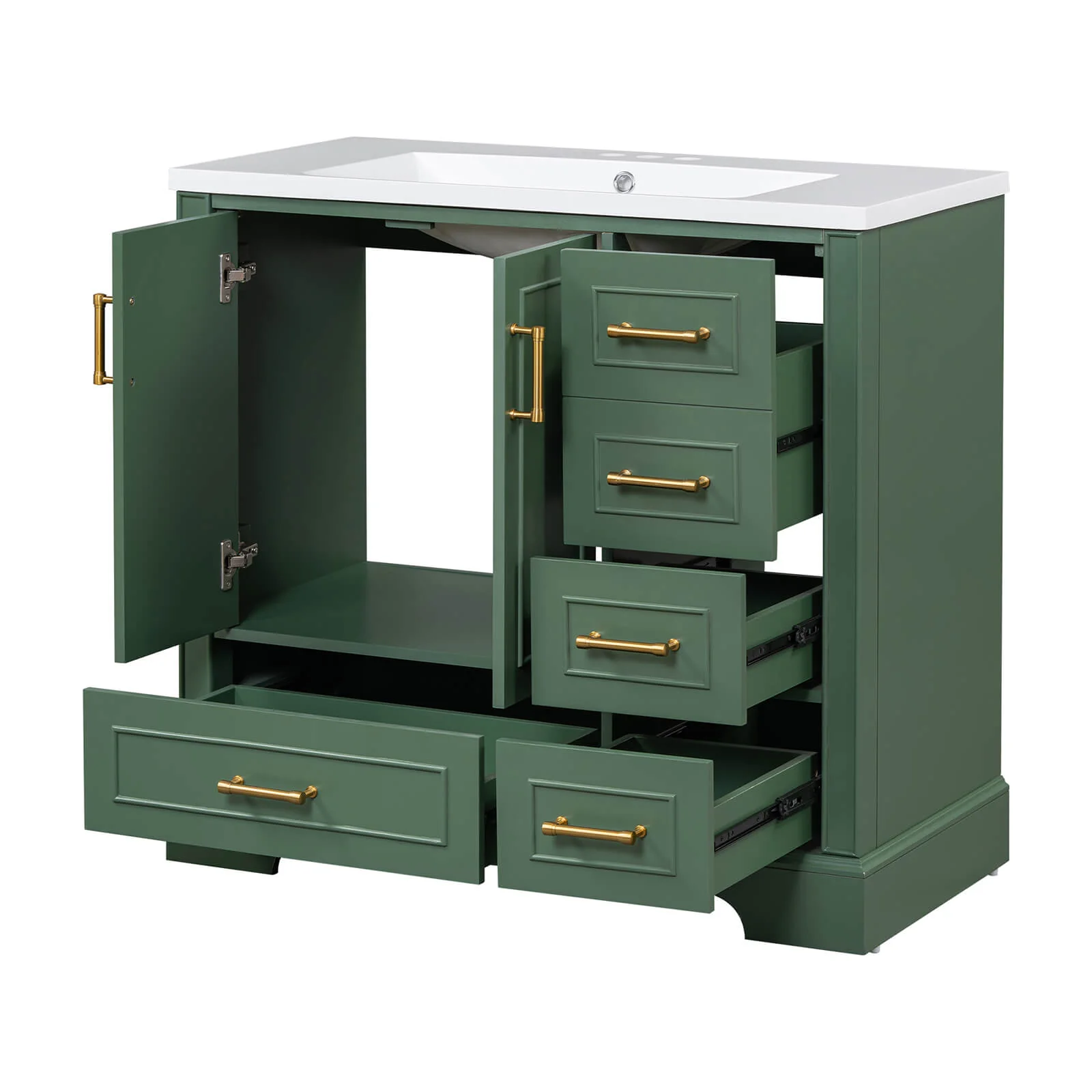 36" Traditional Green Bathroom Vanity with Resin Sink - Image 16