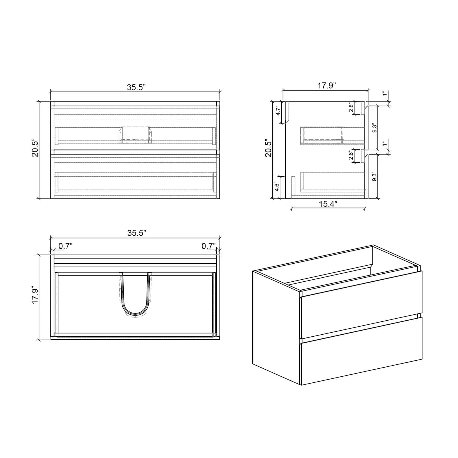 36" Walnut Bathroom Vanity with Integrated Black Sink Basin - Image 8