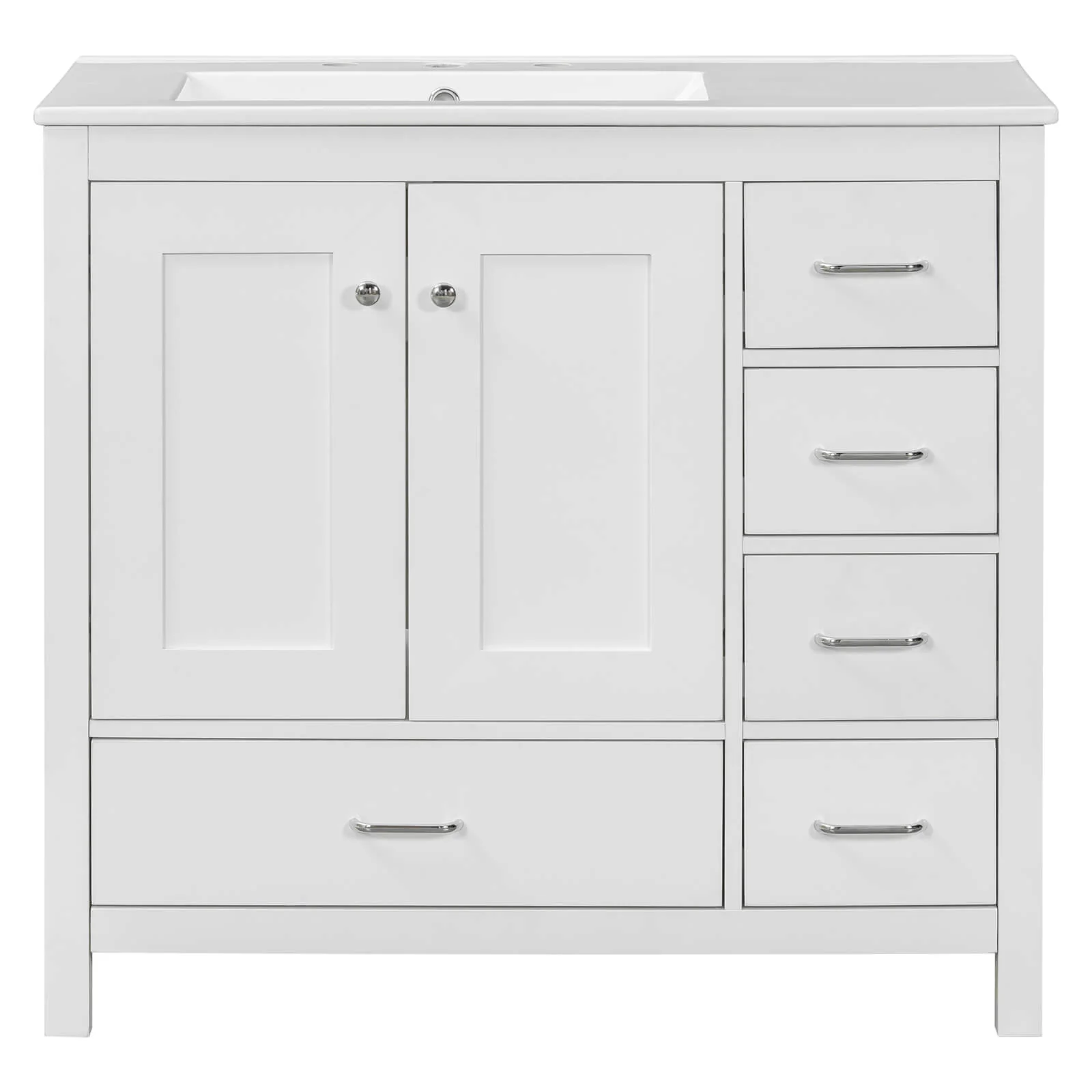 36" White Bathroom Vanity with Drawer on Right Side - Image 11