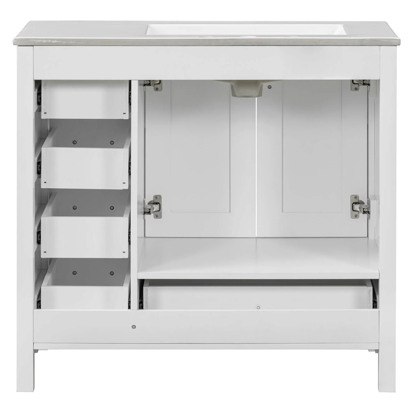 36" White Bathroom Vanity with Drawer on Right Side - Image 15