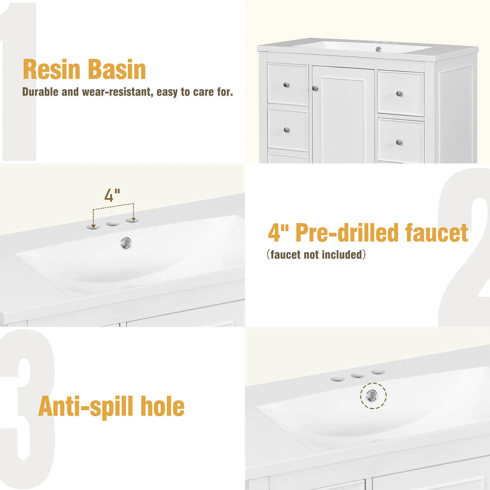 36" White Bathroom Vanity with Hair Dryer Storage - Image 7