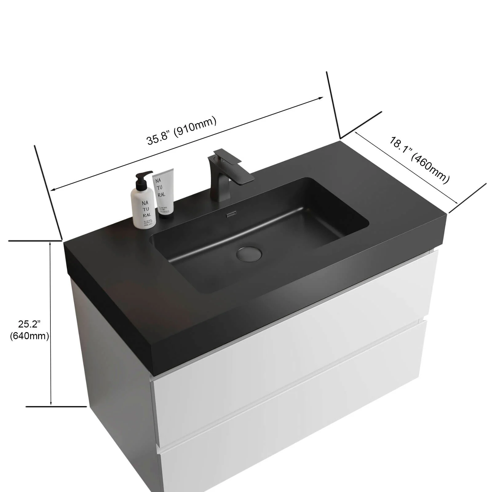 36" White Bathroom Vanity with Integrated Black Sink Basin - Image 7
