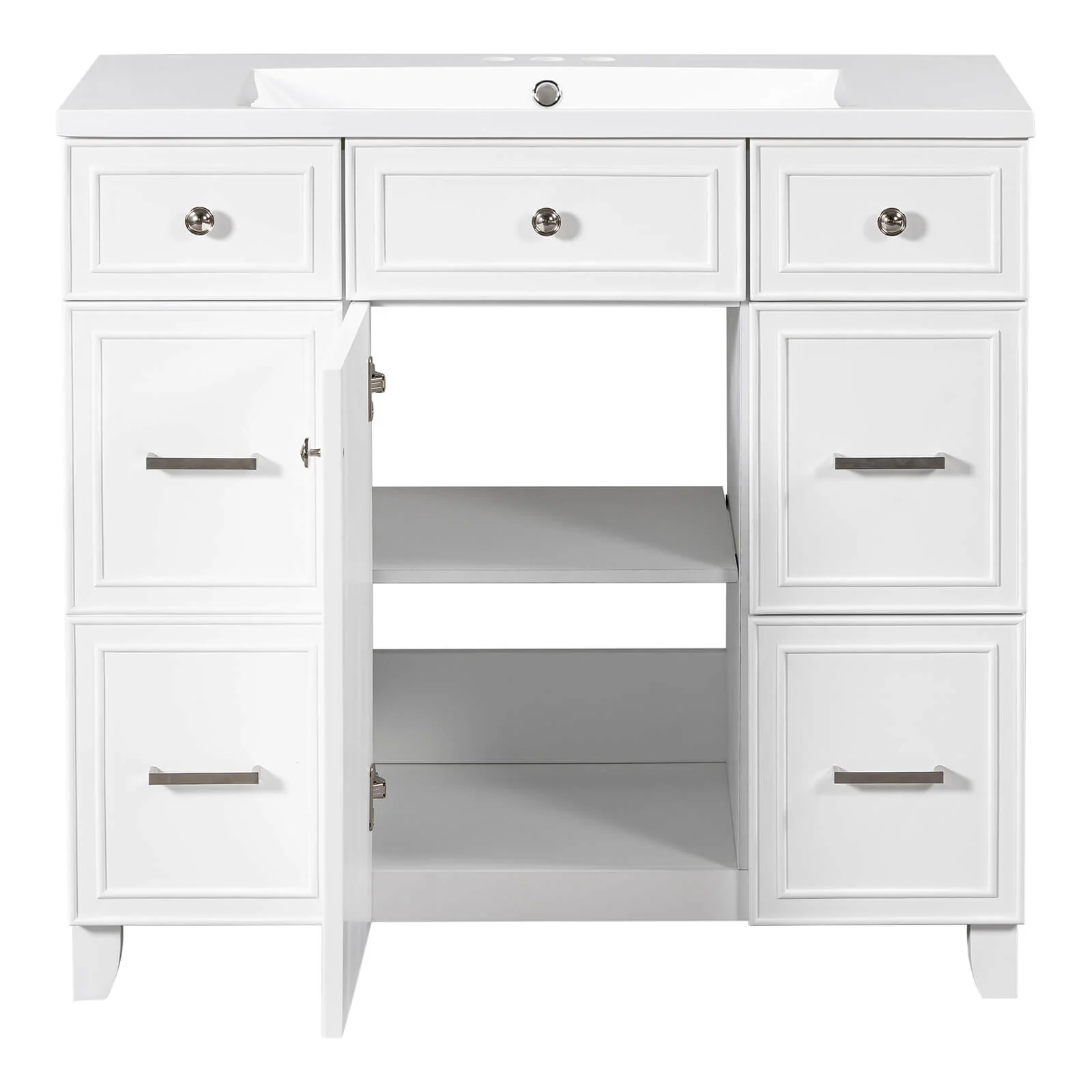 36" White Bathroom Vanity with Integrated Resin Sink - Image 10