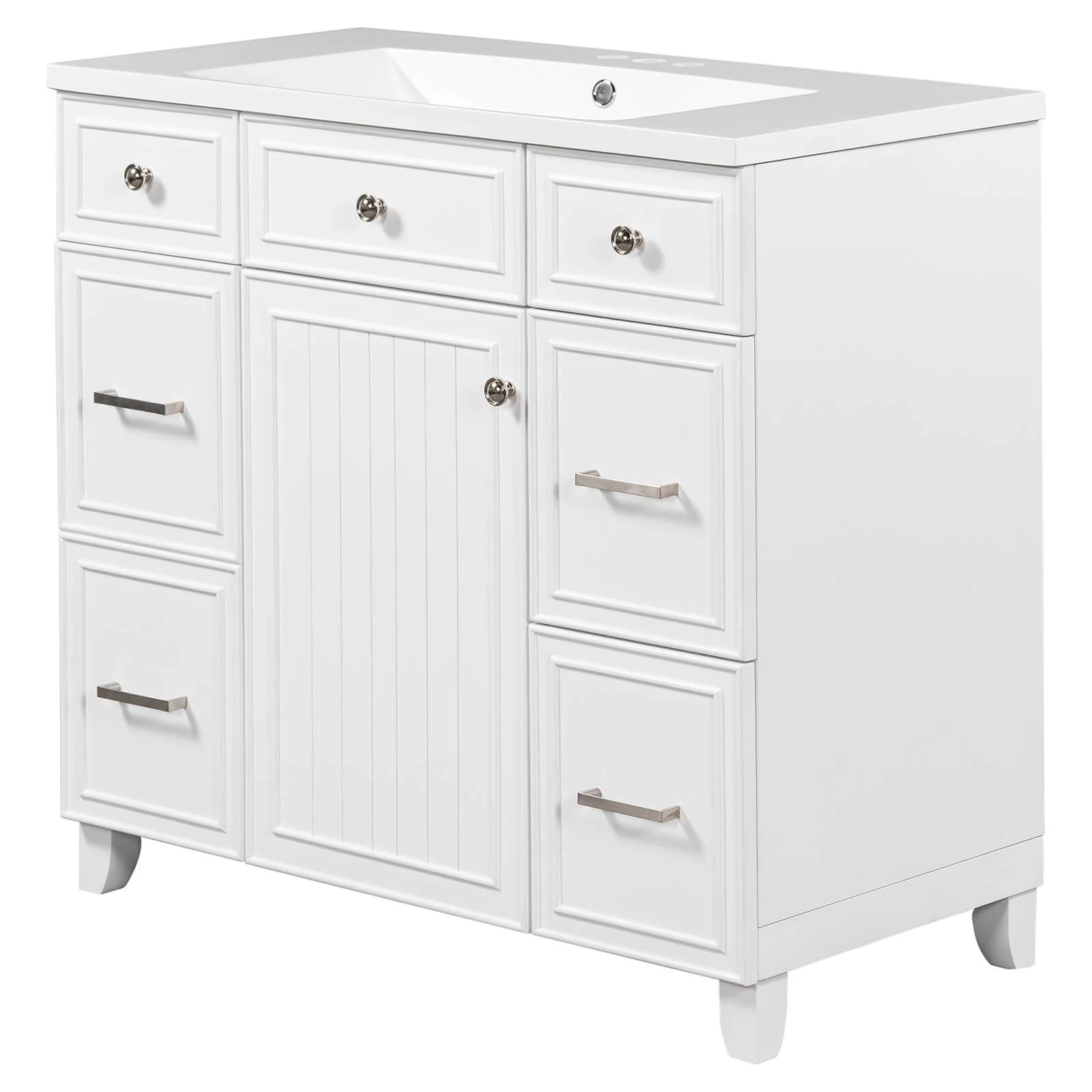 36" White Bathroom Vanity with Integrated Resin Sink - Image 11