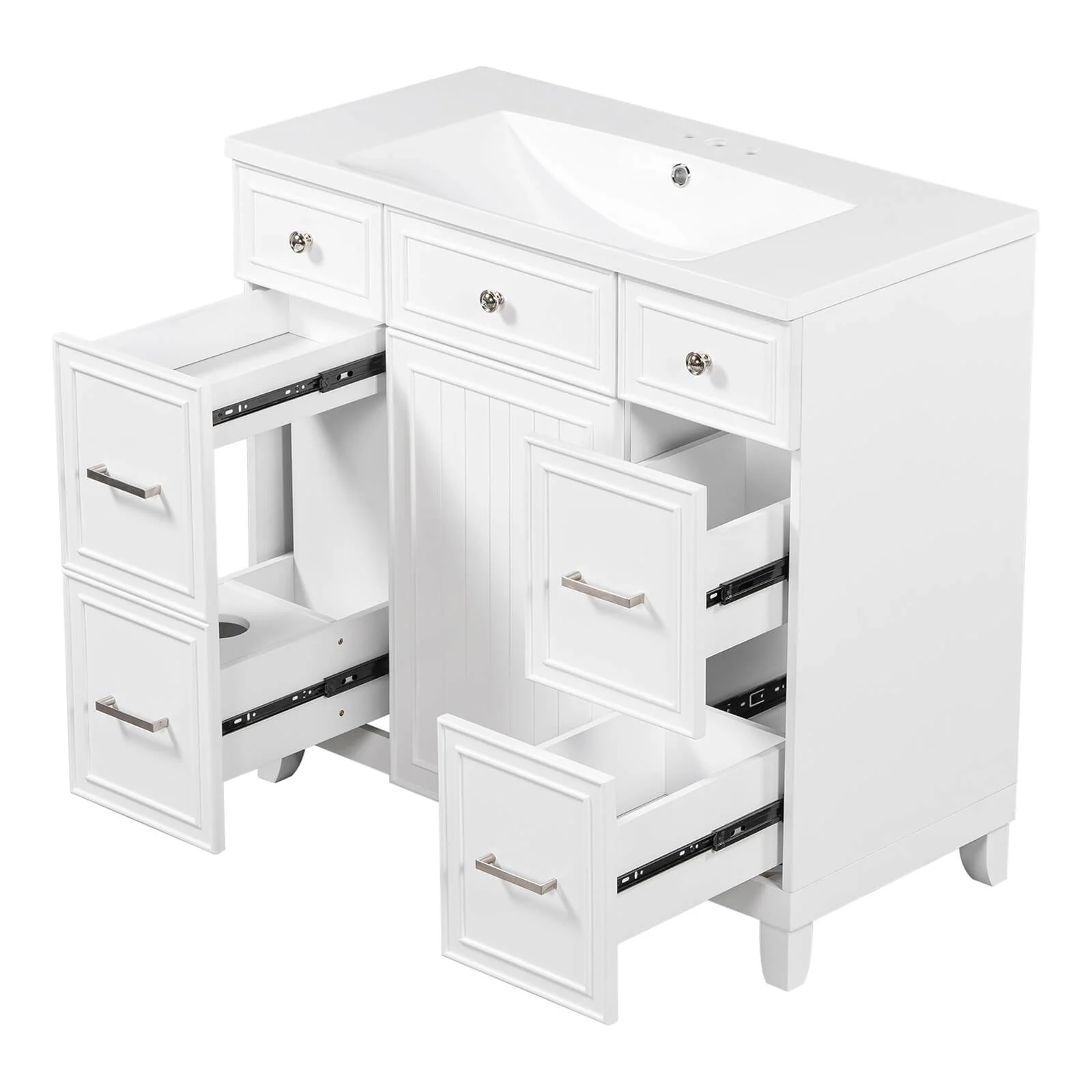 36" White Bathroom Vanity with Integrated Resin Sink - Image 12