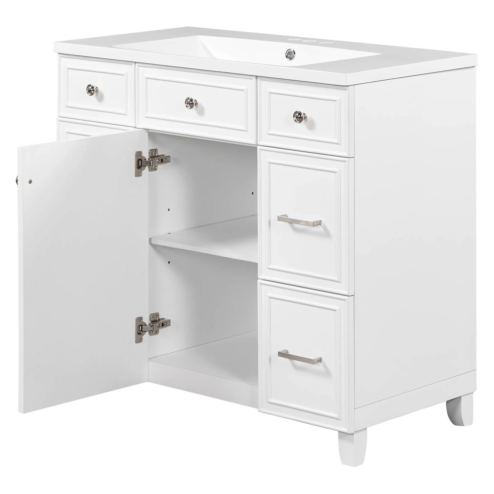 36" White Bathroom Vanity with Integrated Resin Sink - Image 13