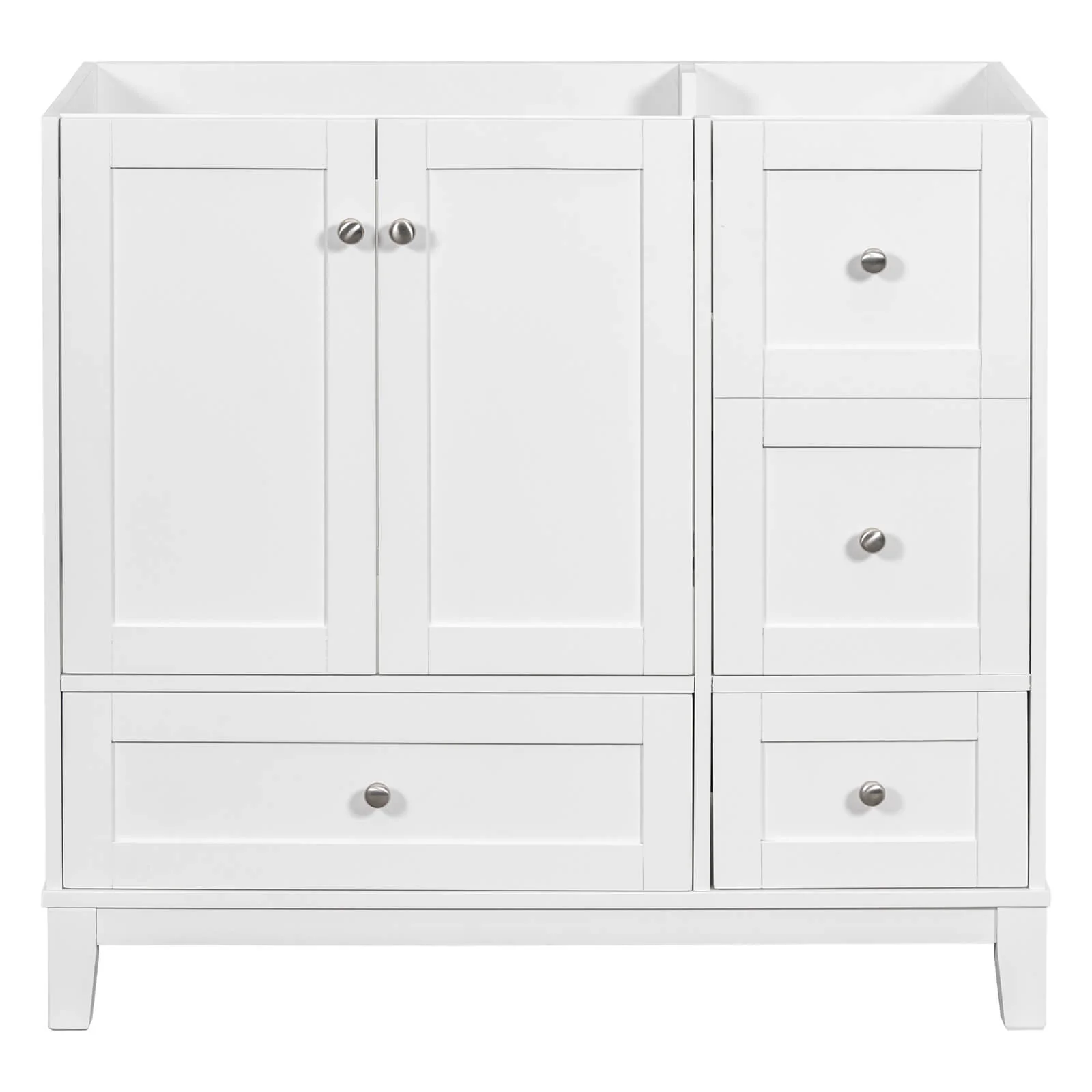 36'' White Bathroom Vanity with Integrated USB Charging (No Sink)