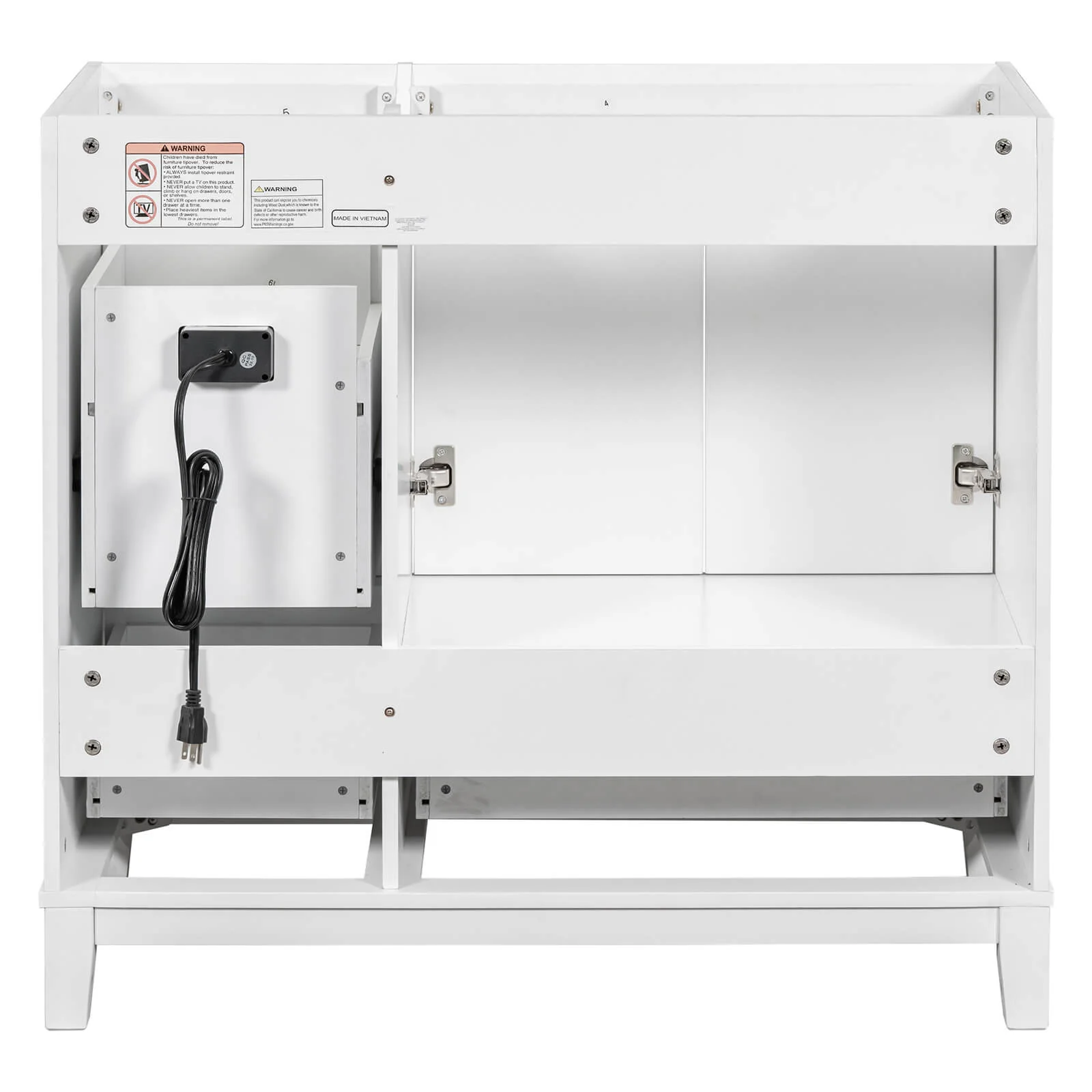 36'' White Bathroom Vanity with Integrated USB Charging (No Sink) - Image 10
