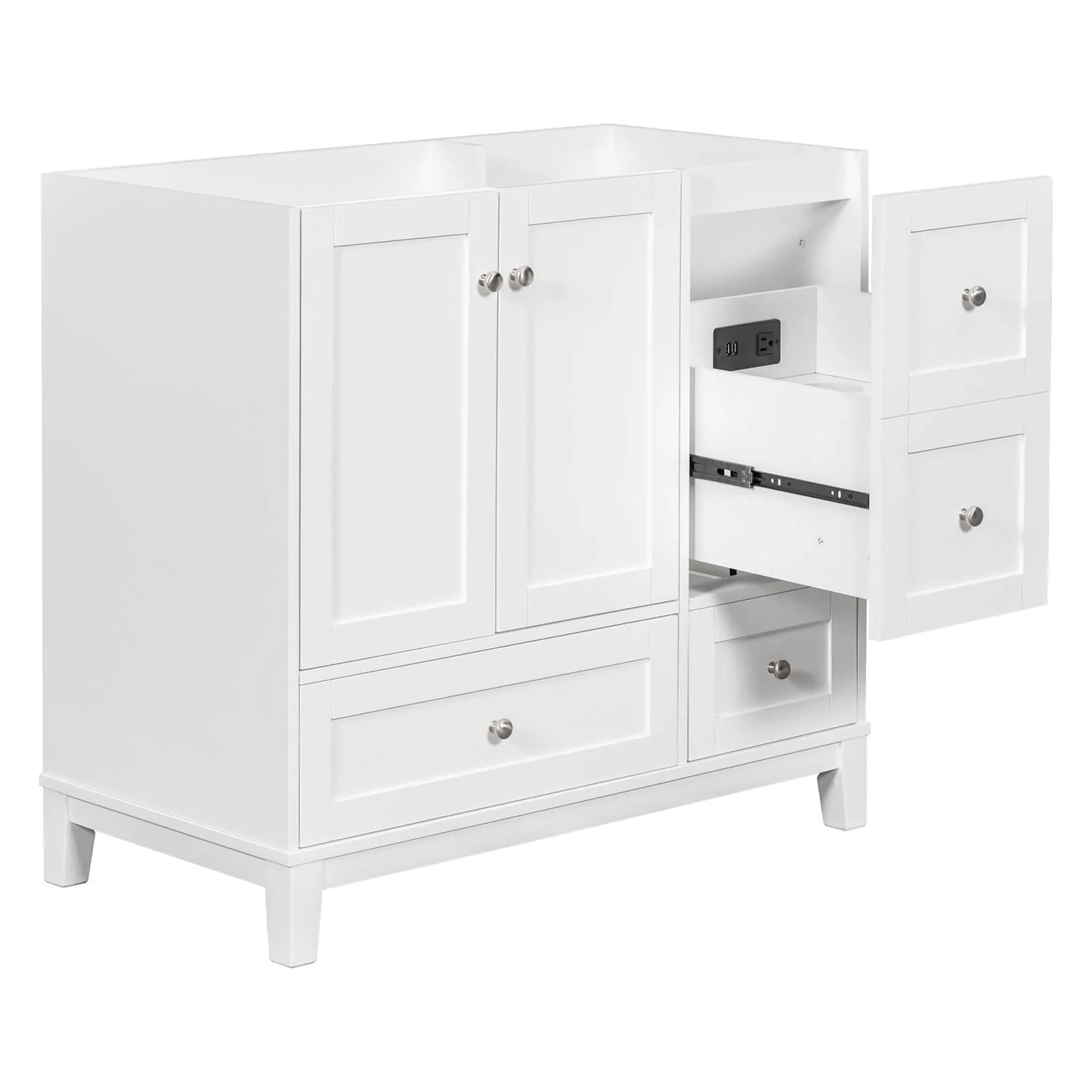 36'' White Bathroom Vanity with Integrated USB Charging (No Sink) - Image 6