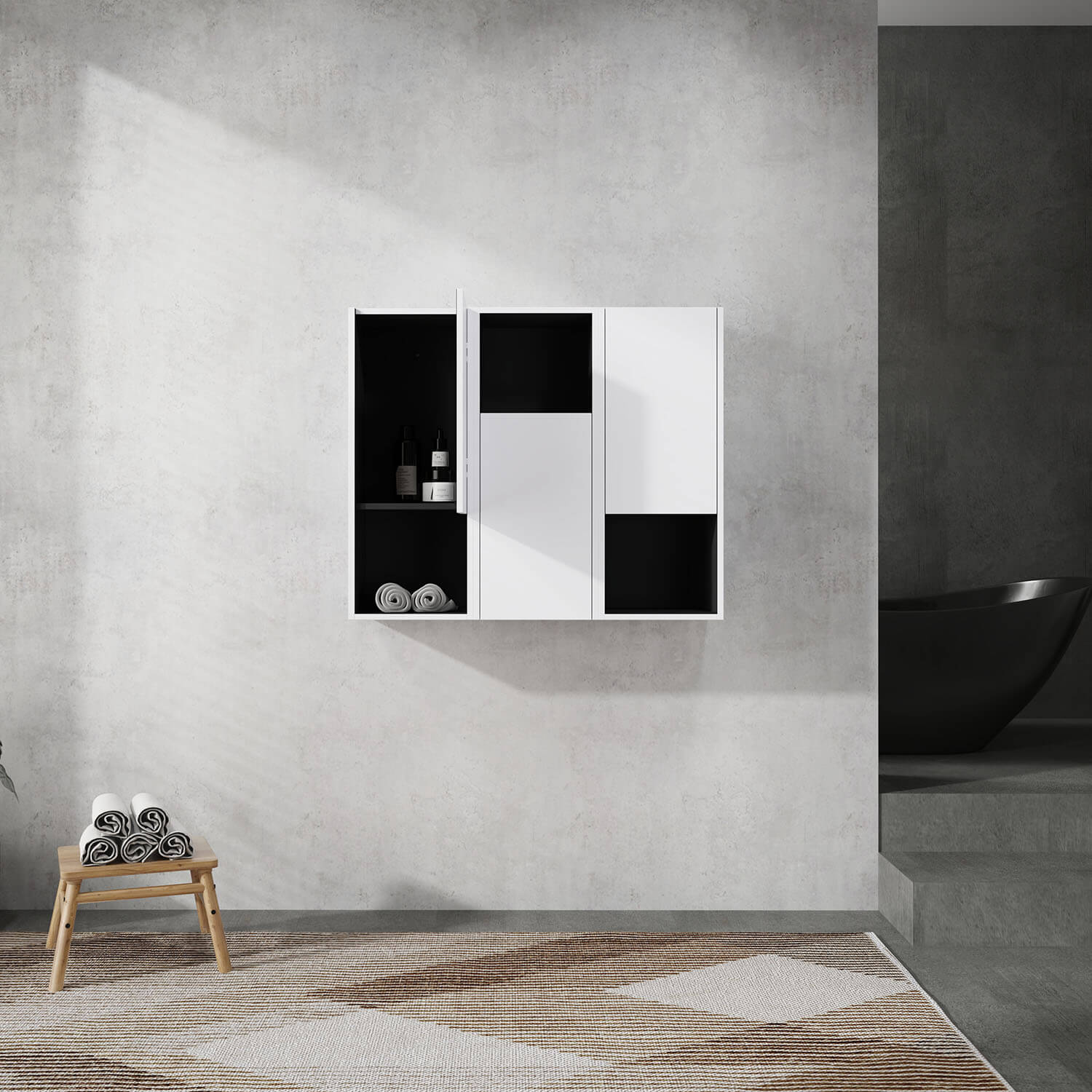 36" White Bathroom Wall Cabinet with Soft Close Doors and Open Shelves - Image 3