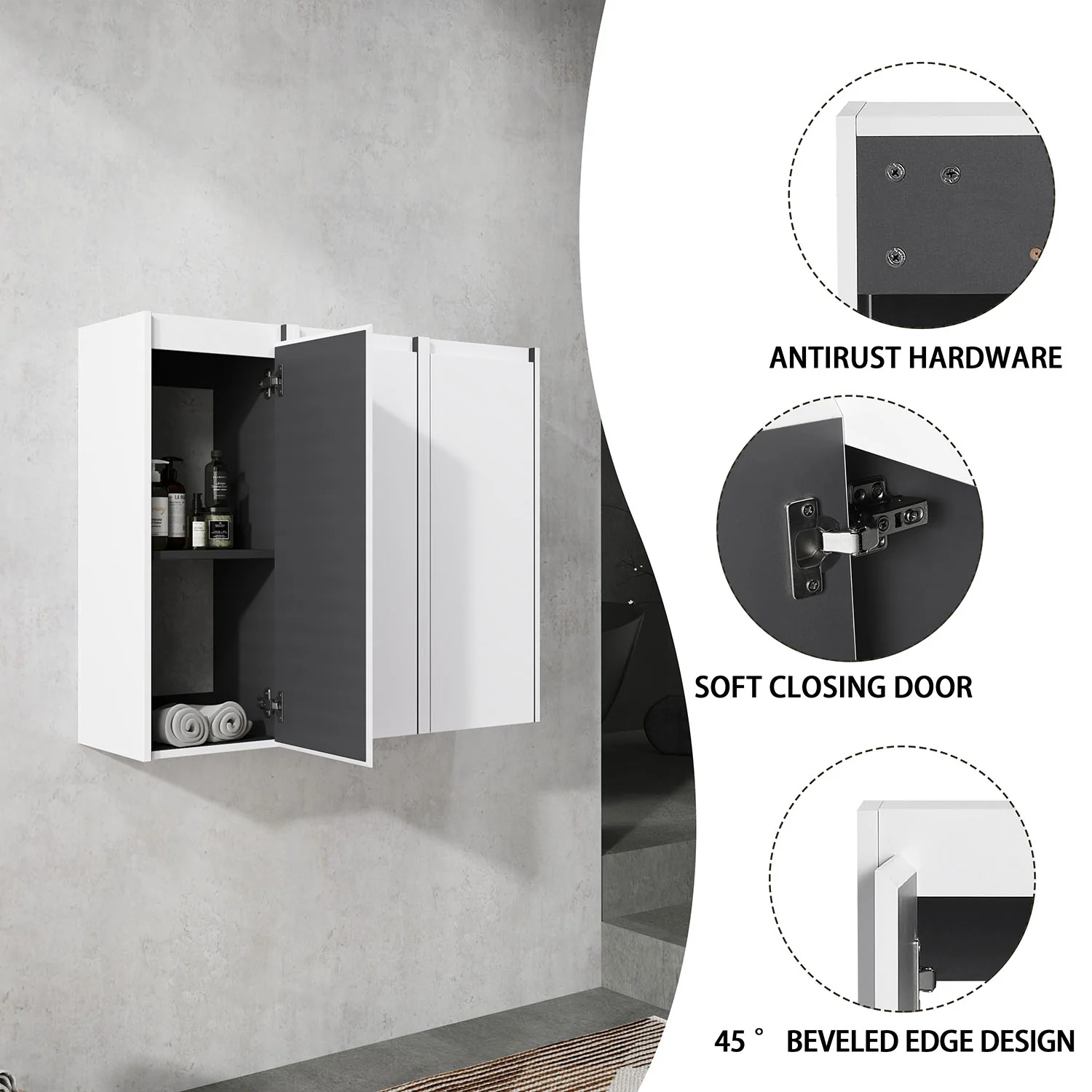 36" White Bathroom Wall Cabinet with Soft Close Doors and Shelves - Image 8