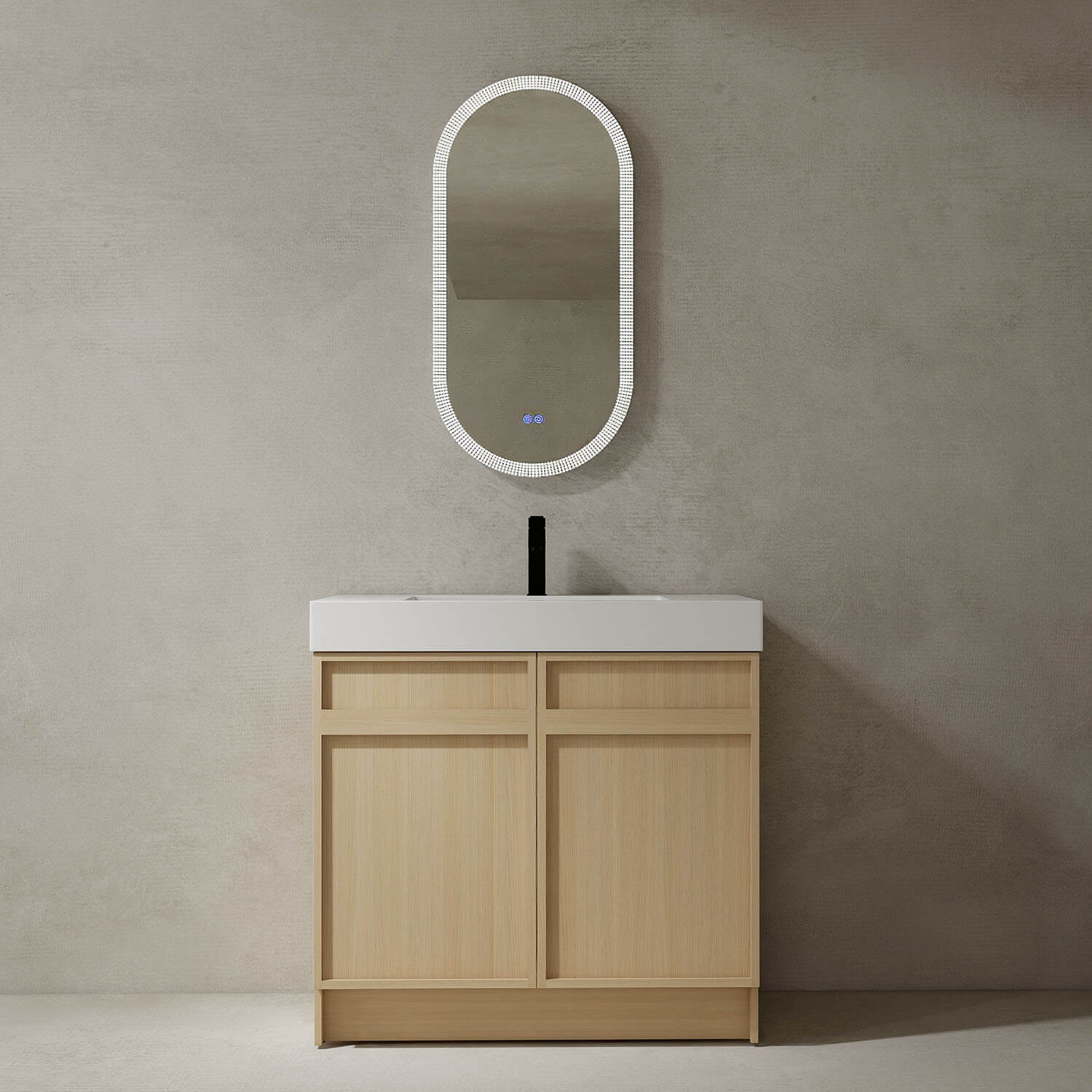 36" White Oak Bathroom Vanity with Resin Sink and Soft Close Cabinet Doors