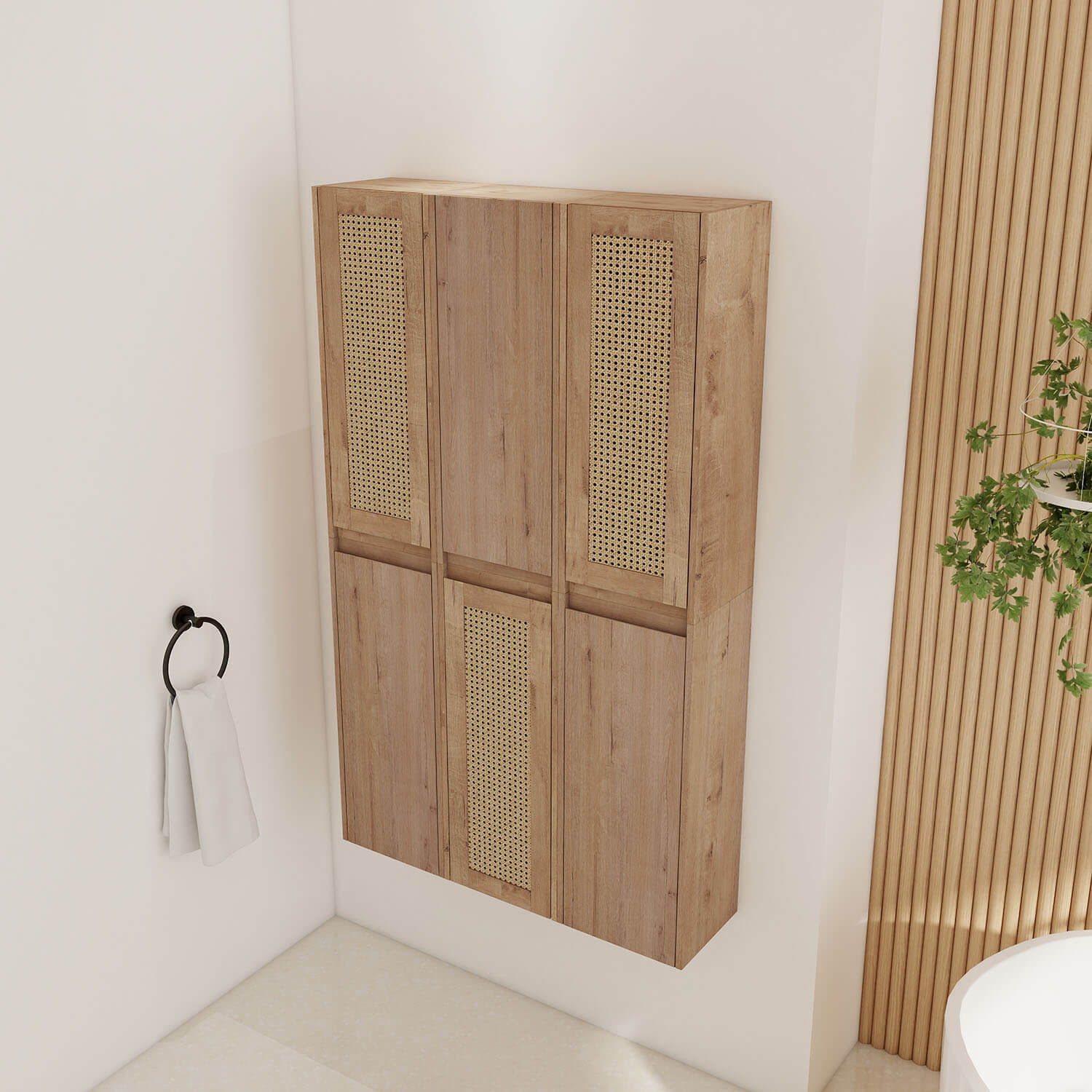 36" White Oak Bathroom Wall Cabinet with Six Doors and Shelves - Image 3