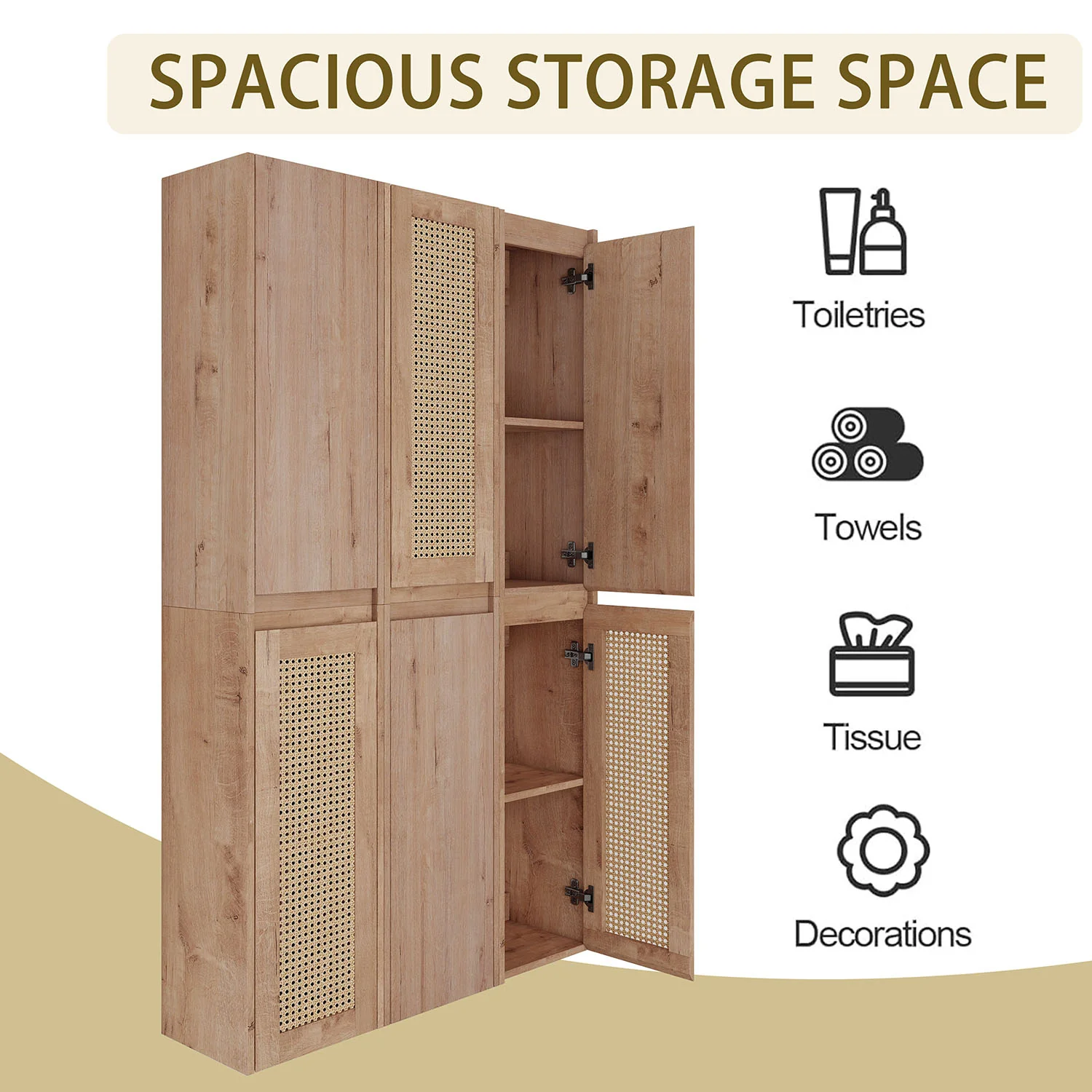 36" White Oak Bathroom Wall Cabinet with Six Doors and Shelves - Image 6