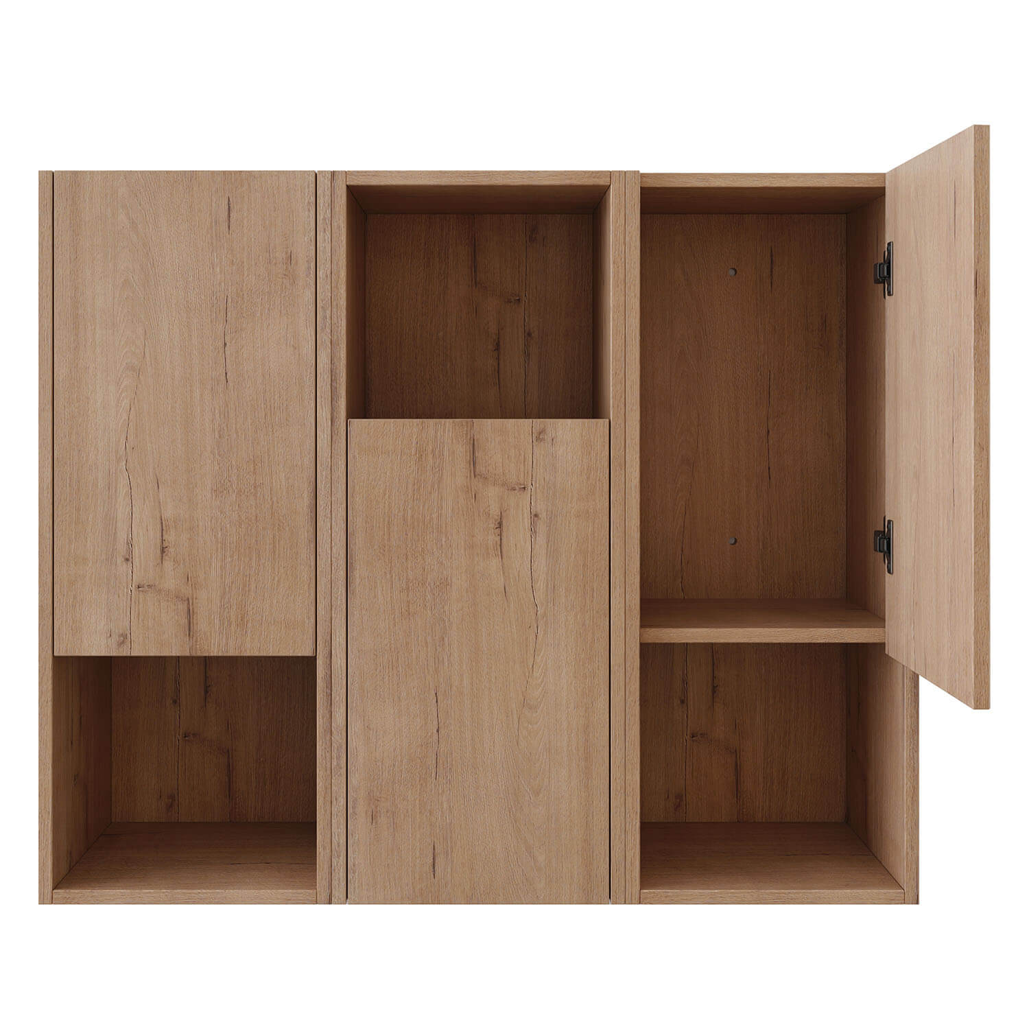 36" White Oak Bathroom Wall Cabinet with Soft Close Doors and Open Shelves - Image 7