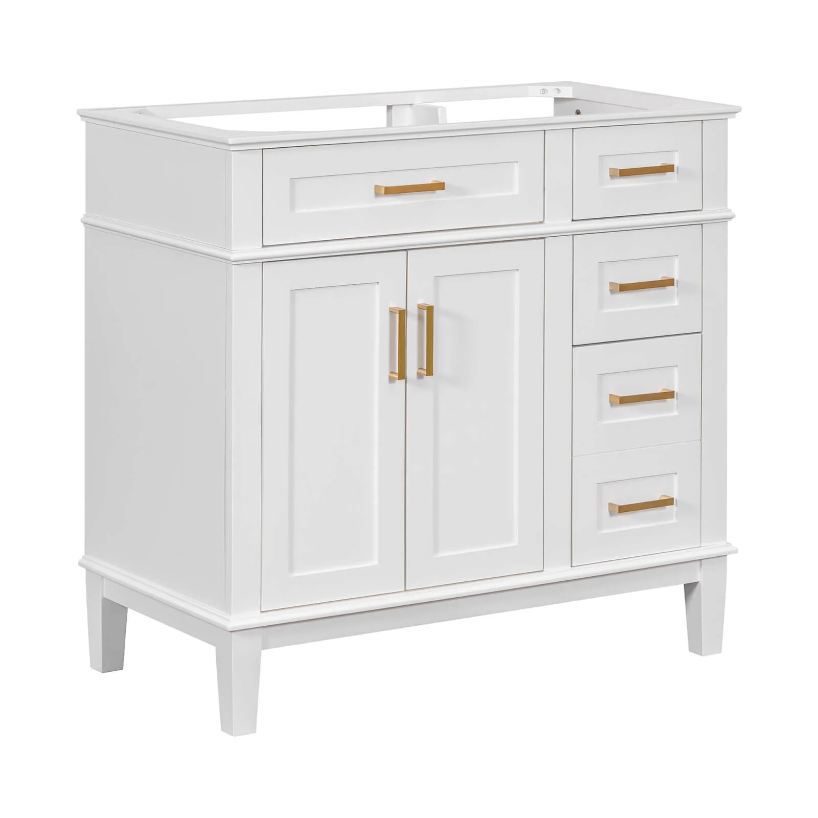 36" White Solid Wood Bathroom Vanity (Without Tops) - Image 2