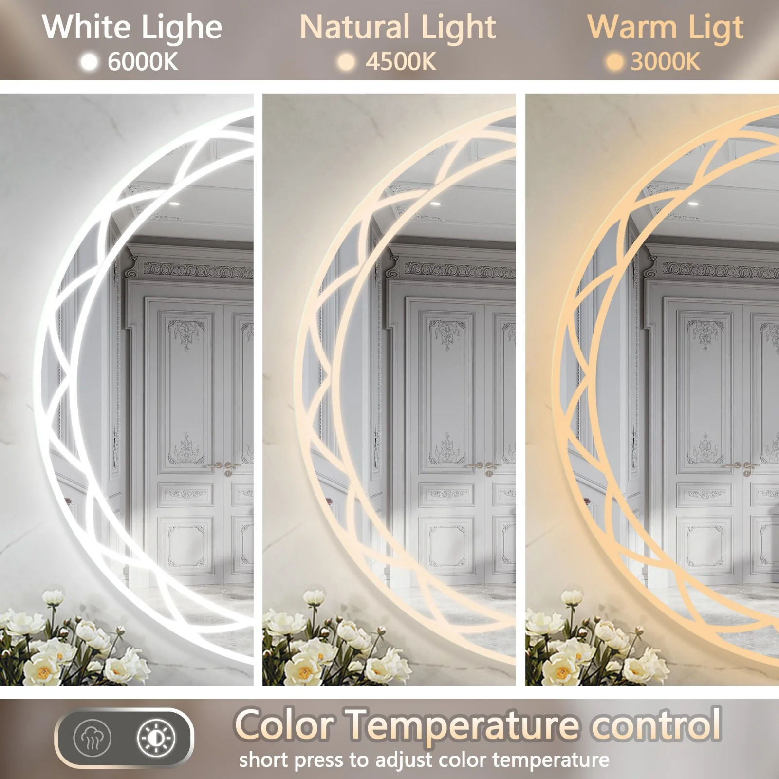 36" Round LED Bathroom Mirror with Adjustable Color Temperatures and Anti-Fog Functionality - Image 5
