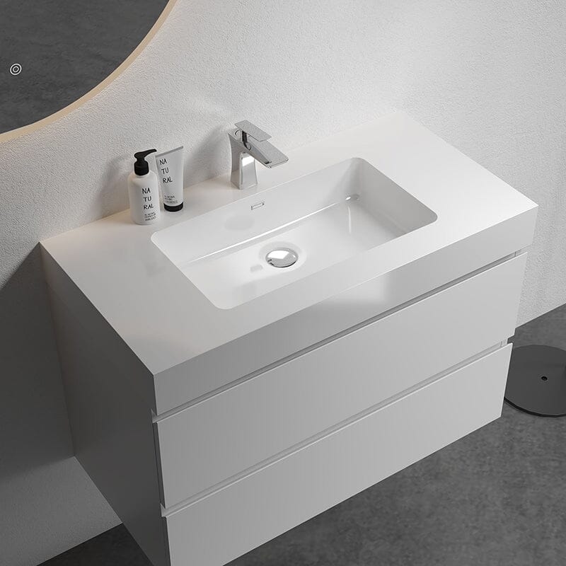36'' White Bathroom Vanity with Sink Wall-Mounted Floating One-Piece Sink Cabinet - Image 6