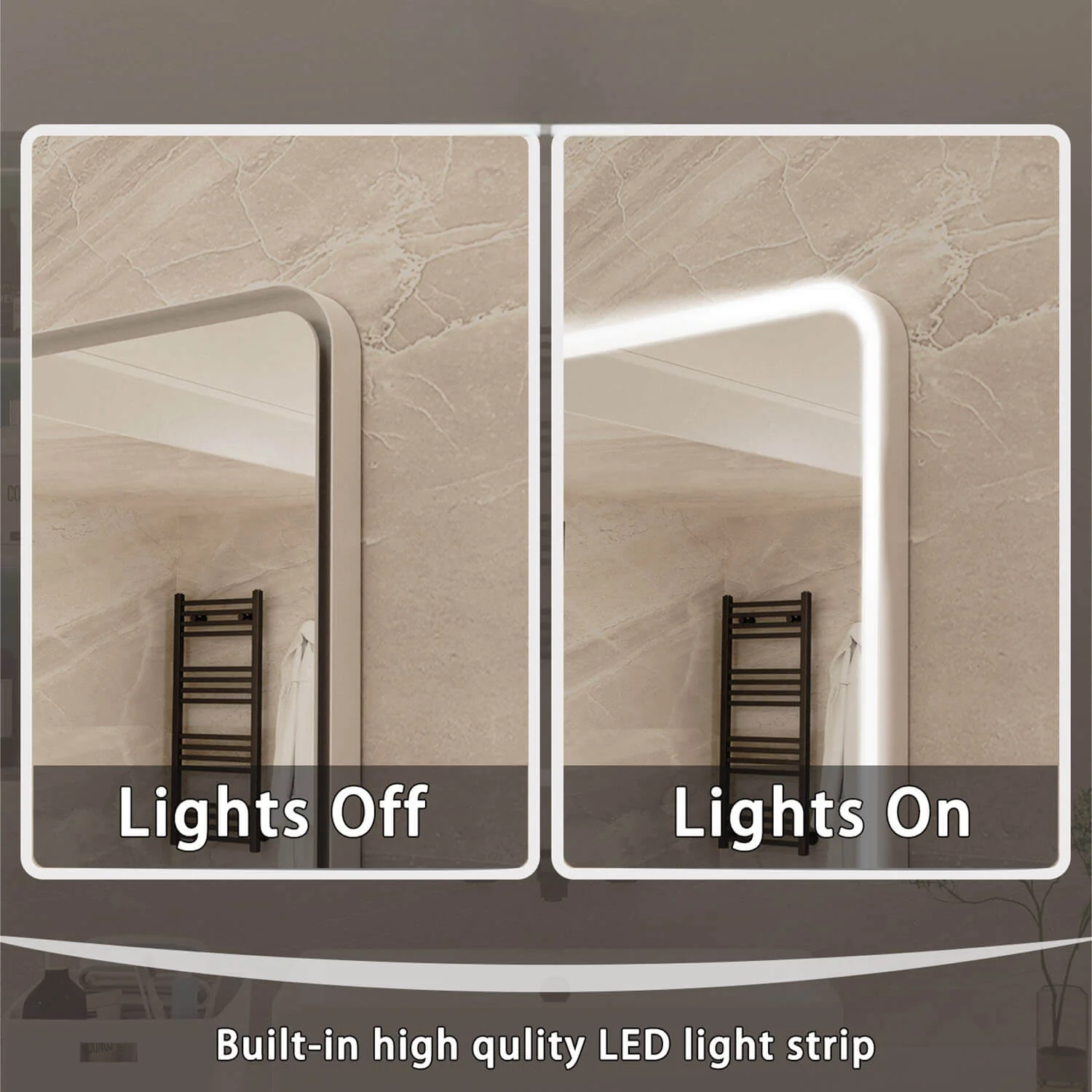 36" x 28" Rectangular Frameless Wall-Mount Anti-Fog LED Light Bathroom Mirror - Image 7