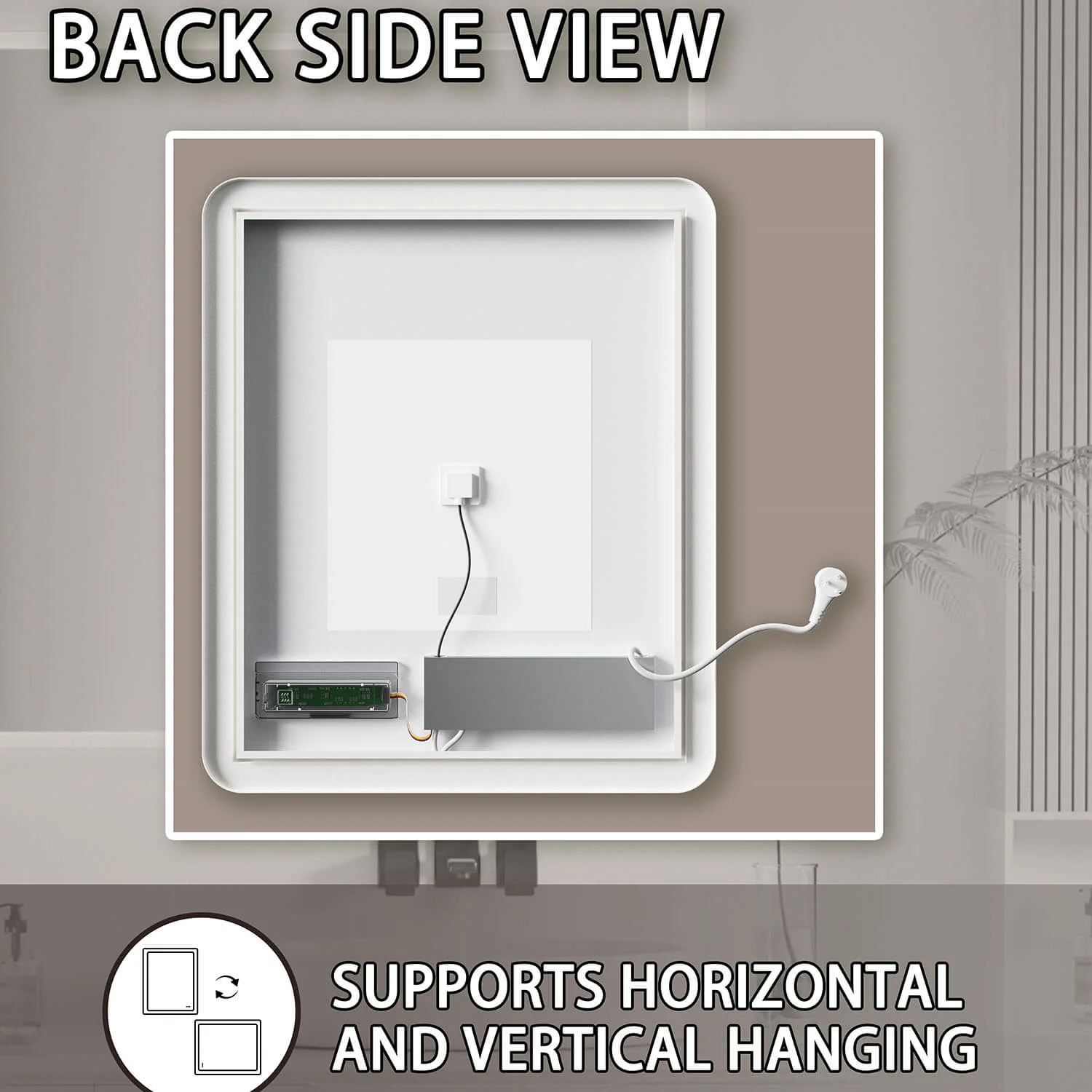 36" x 28" Rectangular Frameless Wall-Mount Anti-Fog LED Light Bathroom Mirror - Image 8