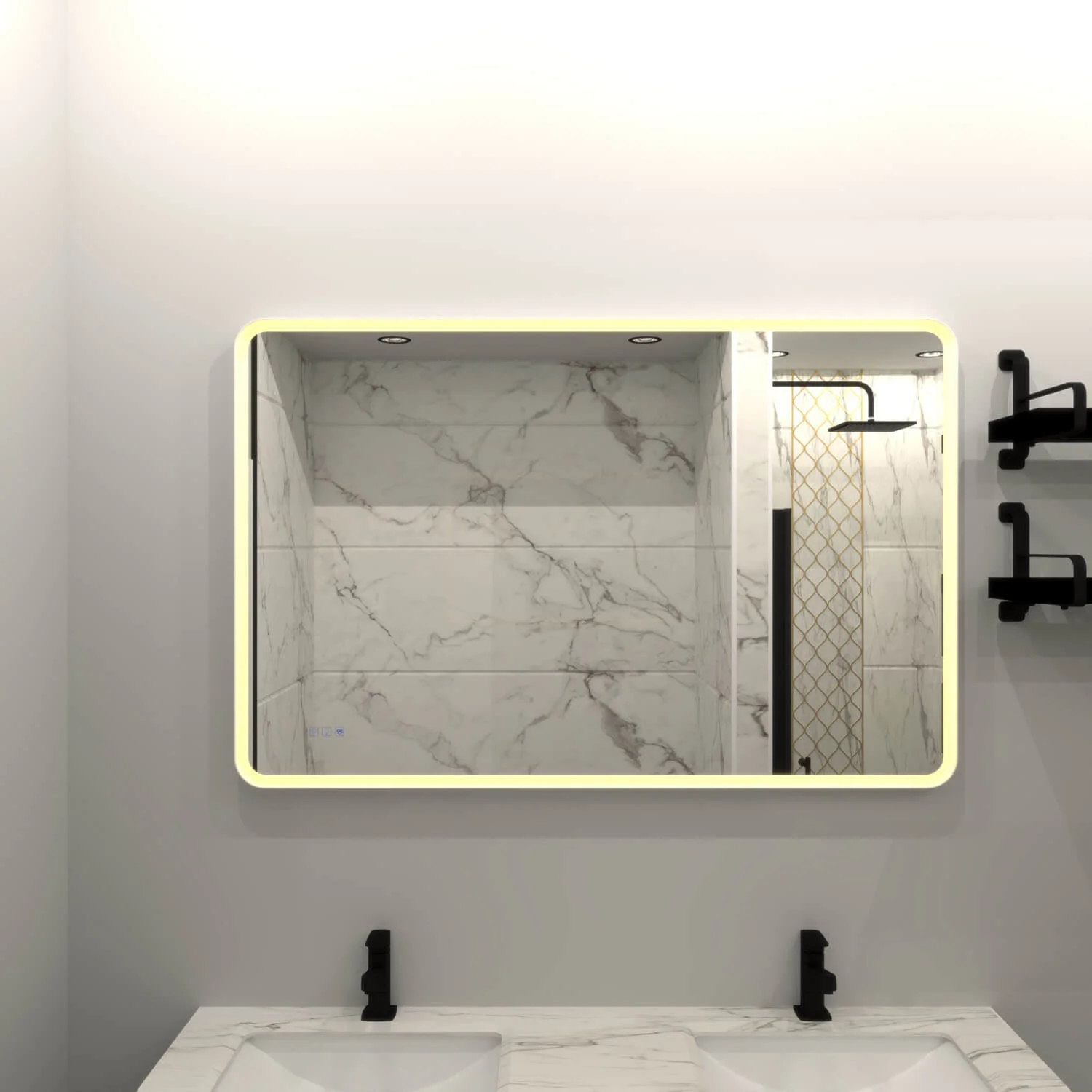 36" x 28" Rectangular Frameless Wall-Mount Anti-Fog LED Light Bathroom Mirror - Image 9