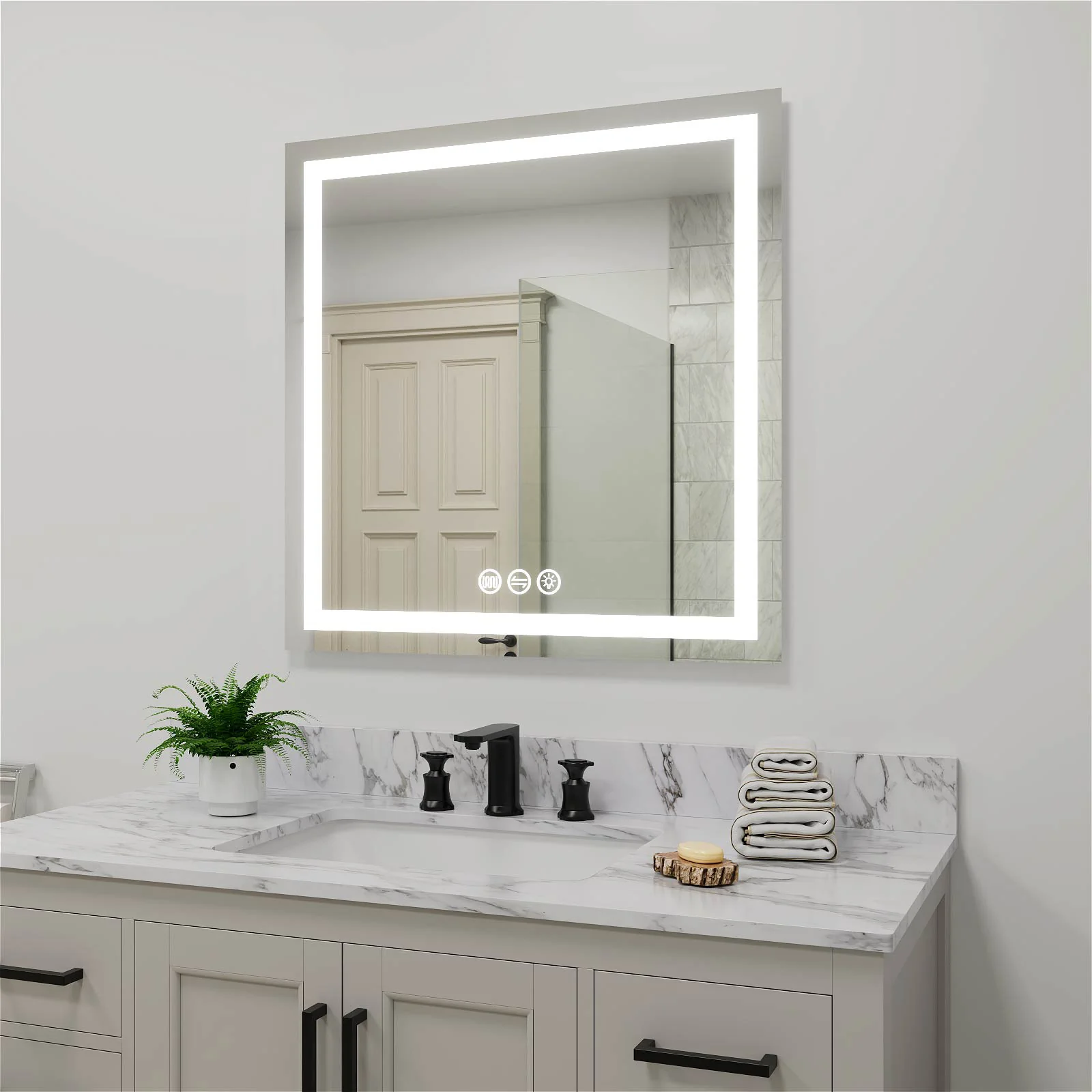 36" x 36" Square Frameless LED Lighted Wall Mount Bathroom Vanity Mirror with Memory Function - Image 2