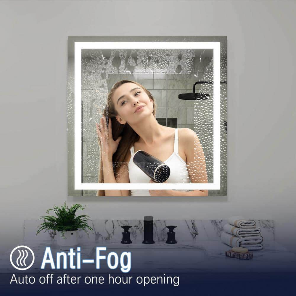 36" x 36" Square Frameless LED Lighted Wall Mount Bathroom Vanity Mirror with Memory Function - Image 5