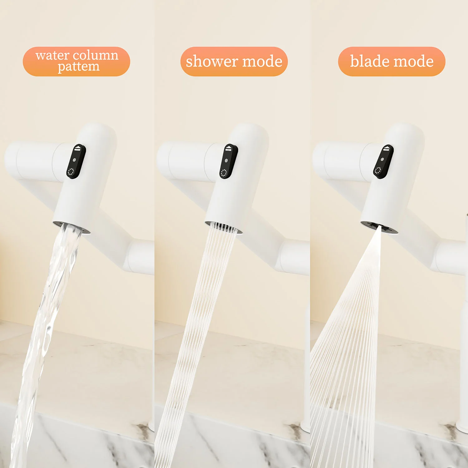 360° Rotary White Bathroom Sink Faucet with Spray Function and Temperature Display, Anti-Slip Switch - Image 2