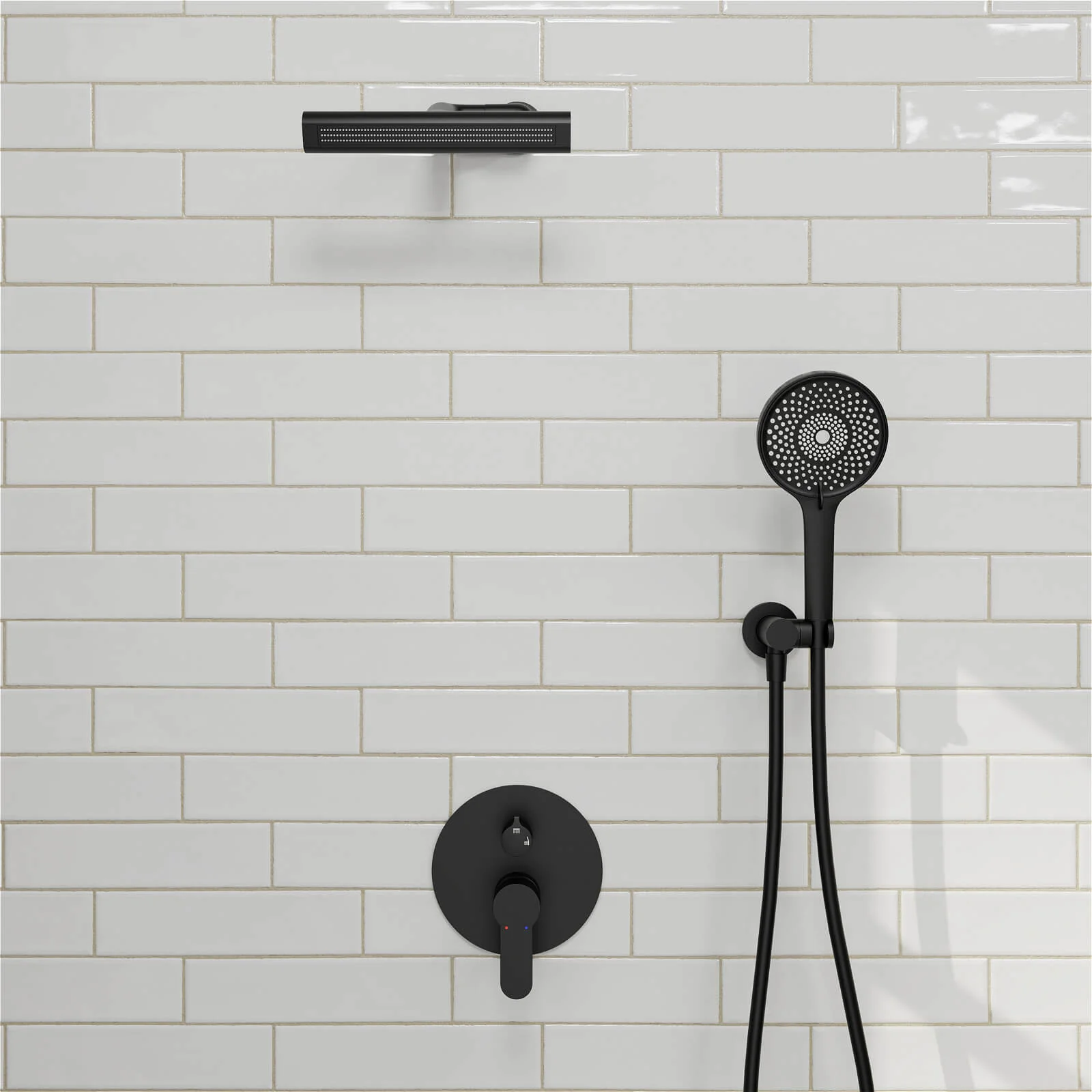 8" Shower Systems with Adjustable 3-Spray Cylindrical Shower Head And 6-Spray Handheld, Wall Mount - Image 2