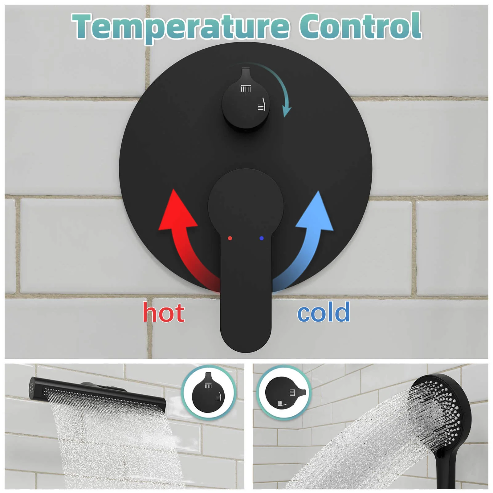 8" Shower Systems with Adjustable 3-Spray Cylindrical Shower Head And 6-Spray Handheld, Wall Mount - Image 8