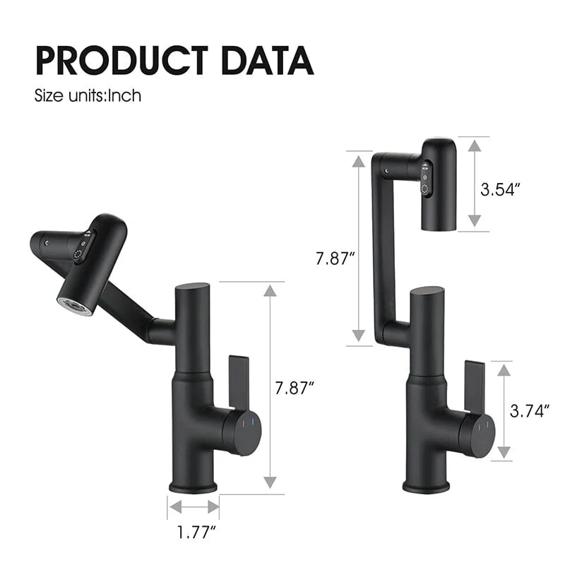 360° Rotary Bathroom Sink Faucet with Spray Function and Temperature Display, Adjustable Hot/Cold Non-slip Switch - Image 6