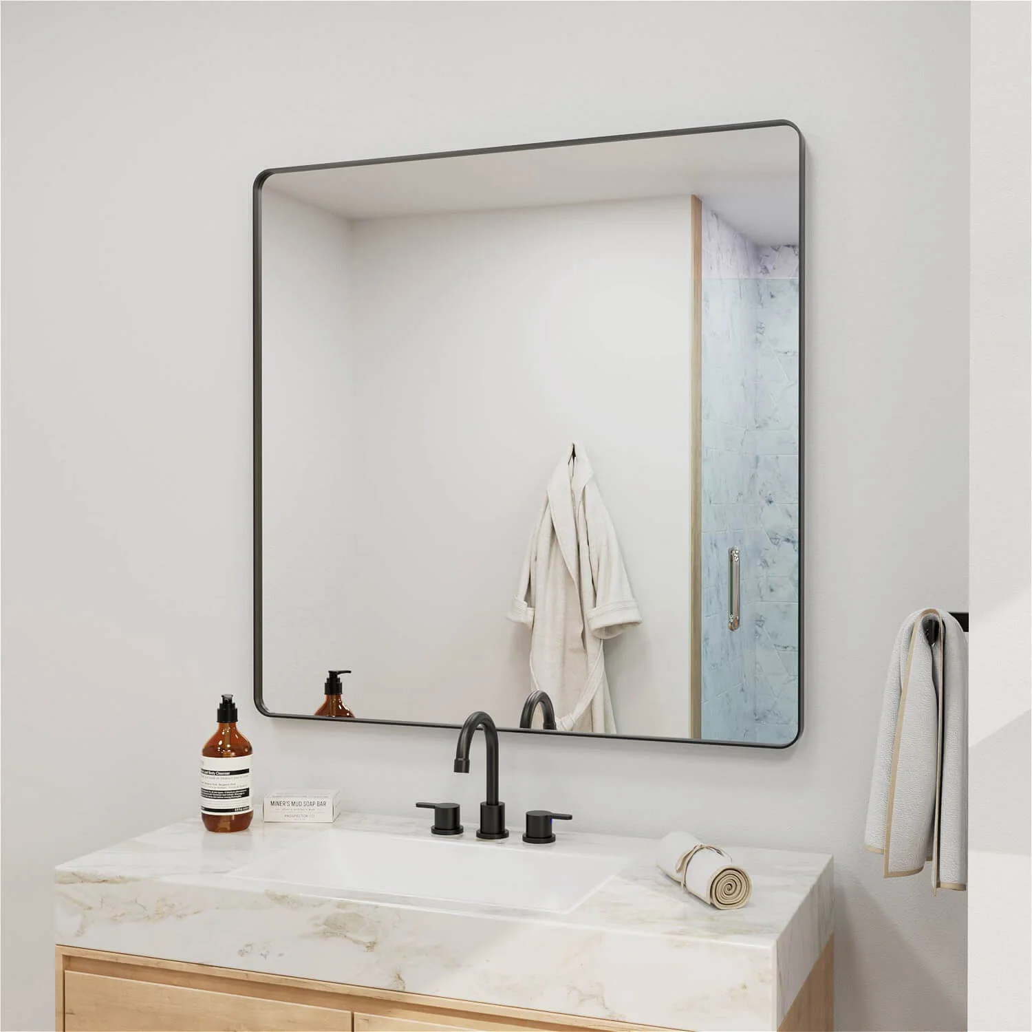 36"x36" Black Framed Mirror with Tempered Glass, Horizontal or Vertical - Image 3