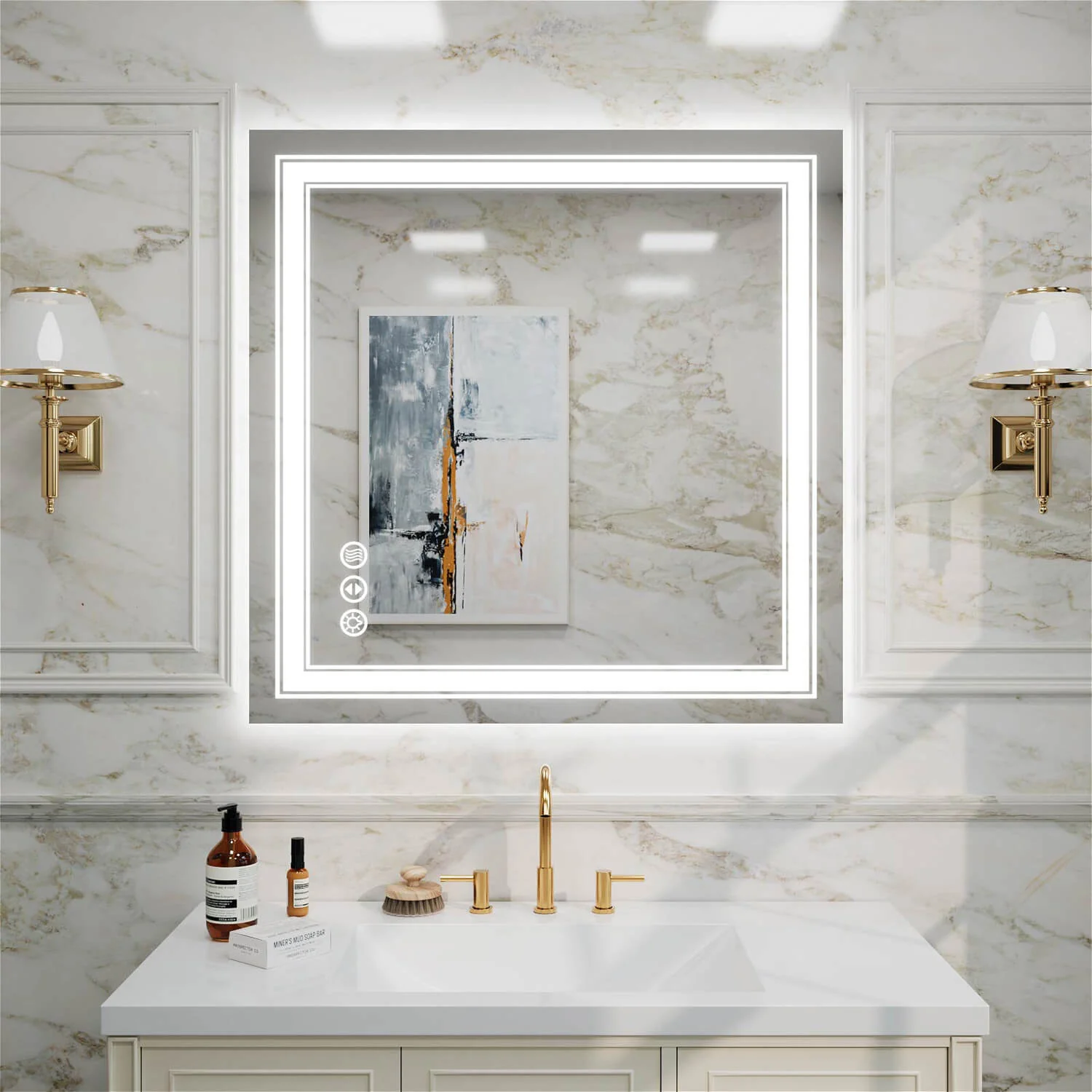 36"x36" LED Bathroom Mirror Anti-Fog Shatterproof ETL Certified